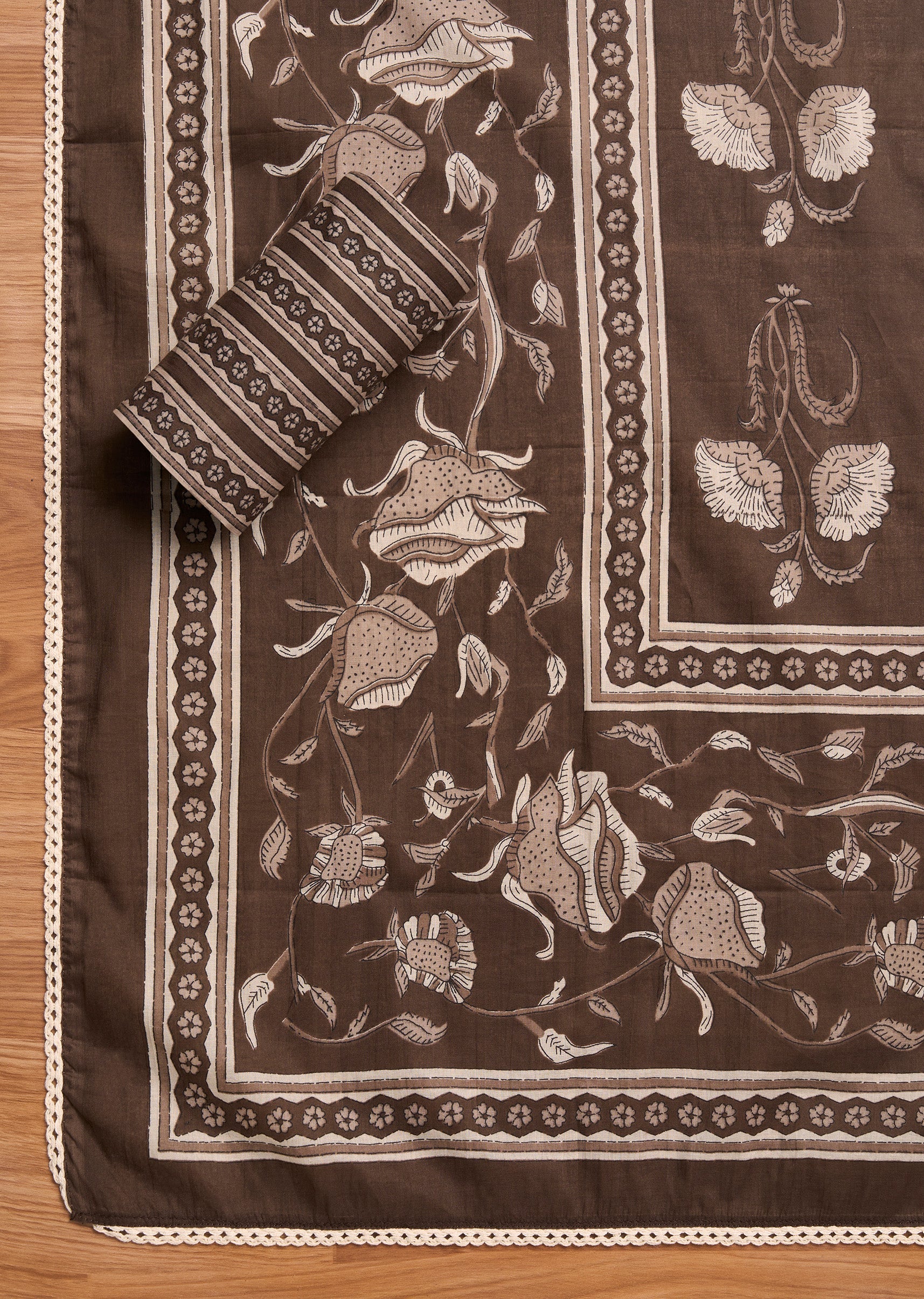Brown Cotton Printed Unstitched Suit Set - Image 4