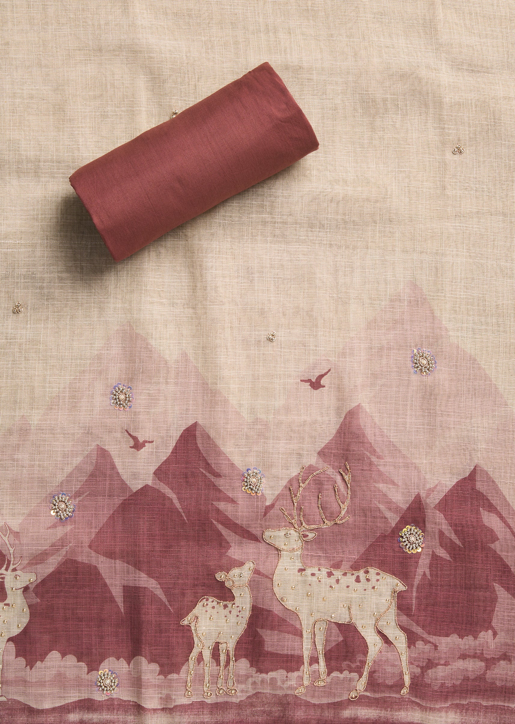 Brown Cotton Unstitched Suit Set - Image 4