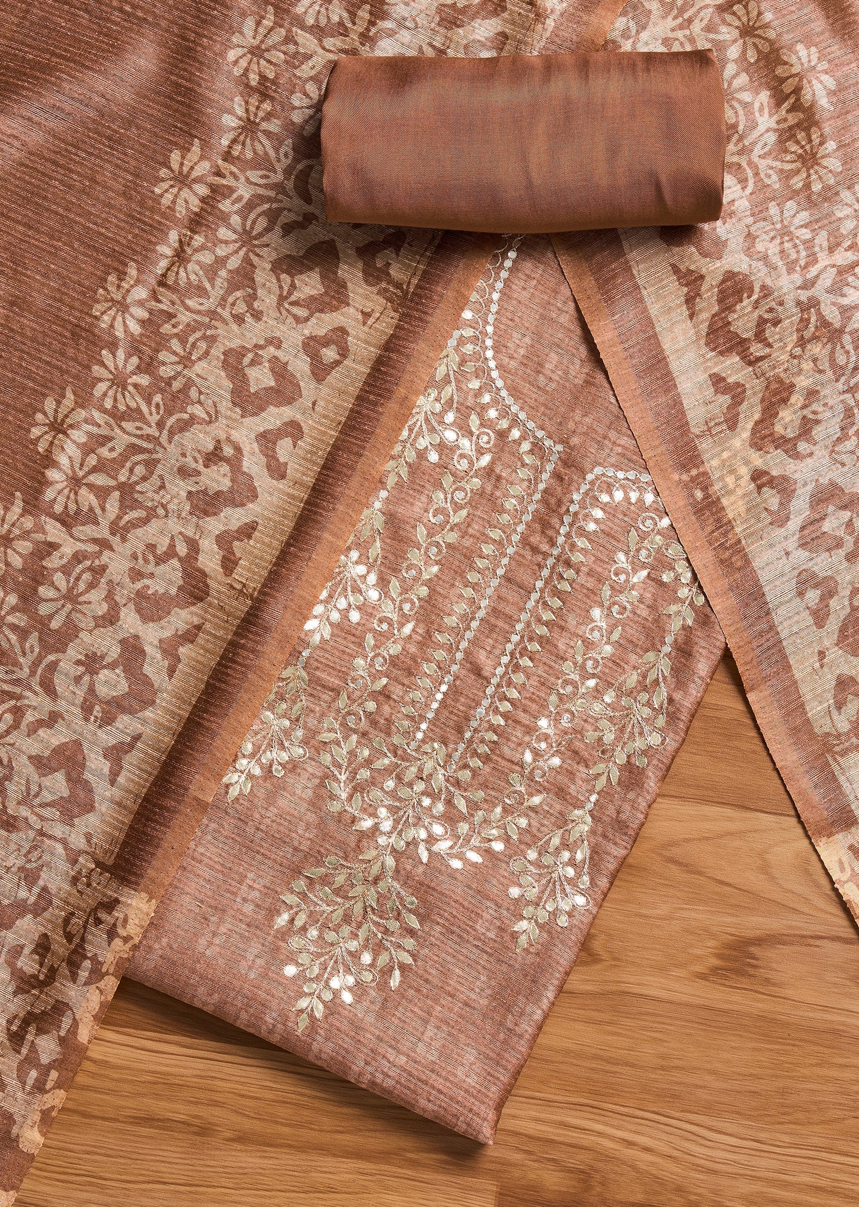 Brown Cotton Unstitched Suit Set - Image 6