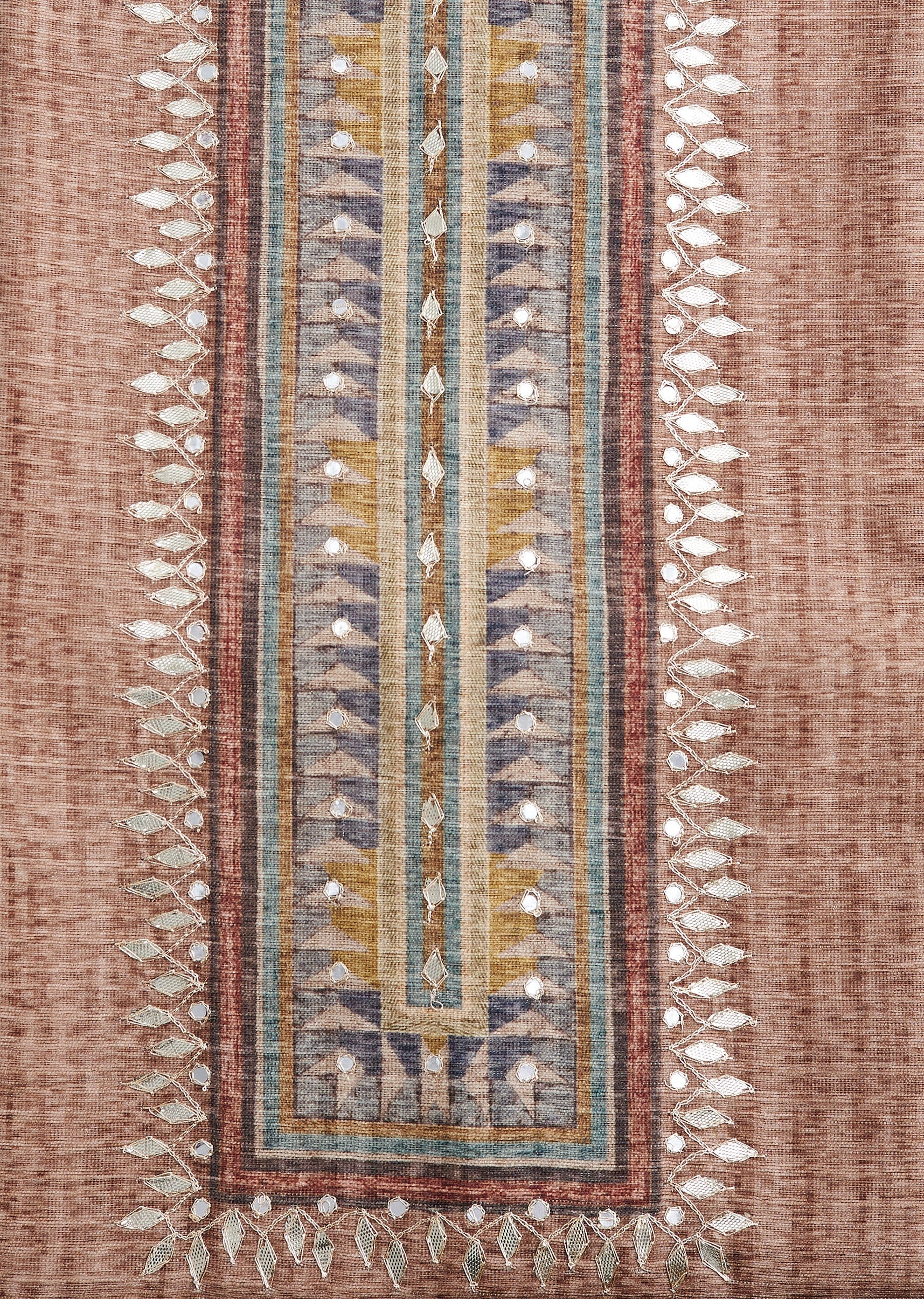 Brown Dola Silk Printed Unstitched Suit - Image 2