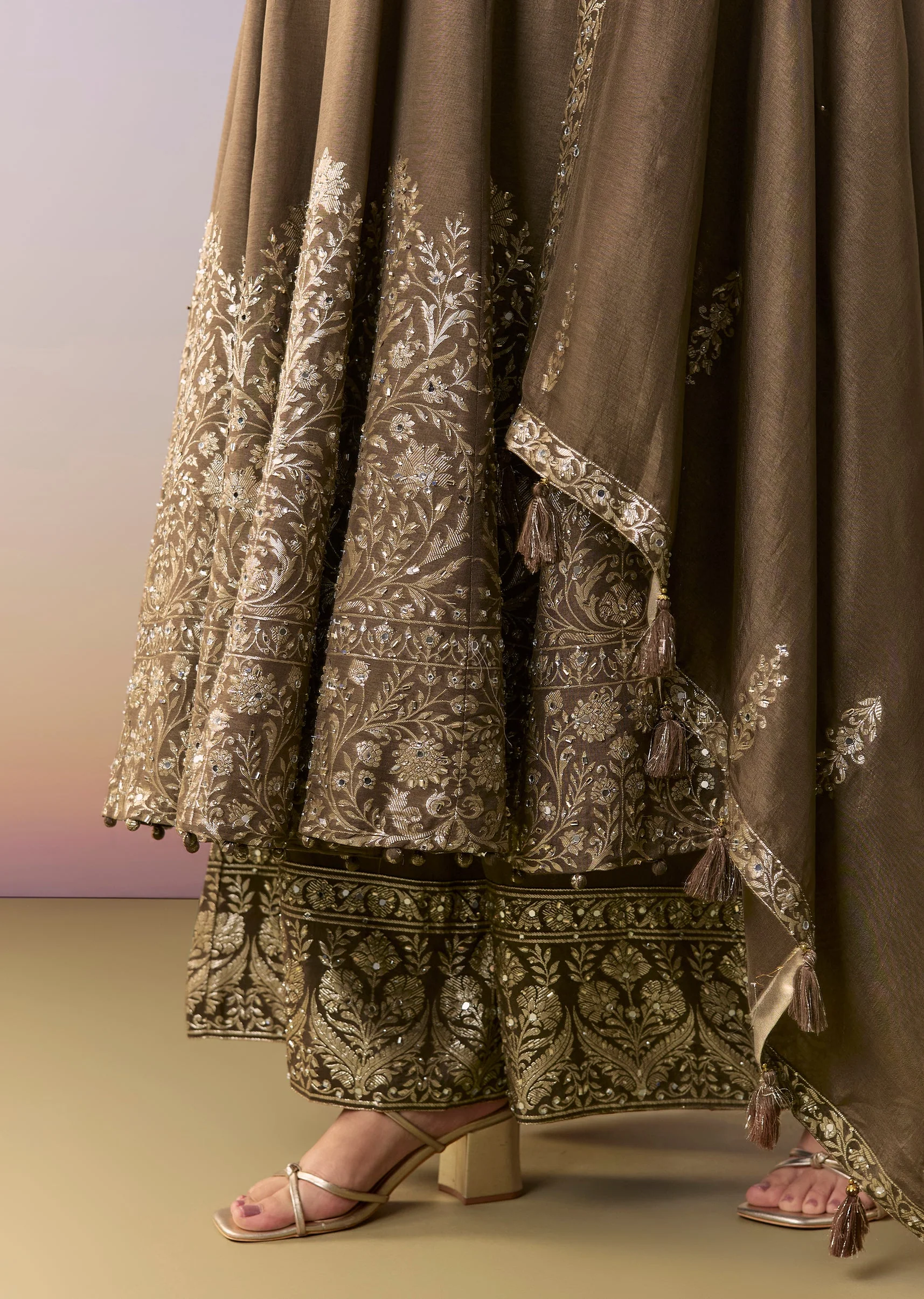 Brown Embellished Anarkali Suit Set With Pant And Dupatta - Image 2