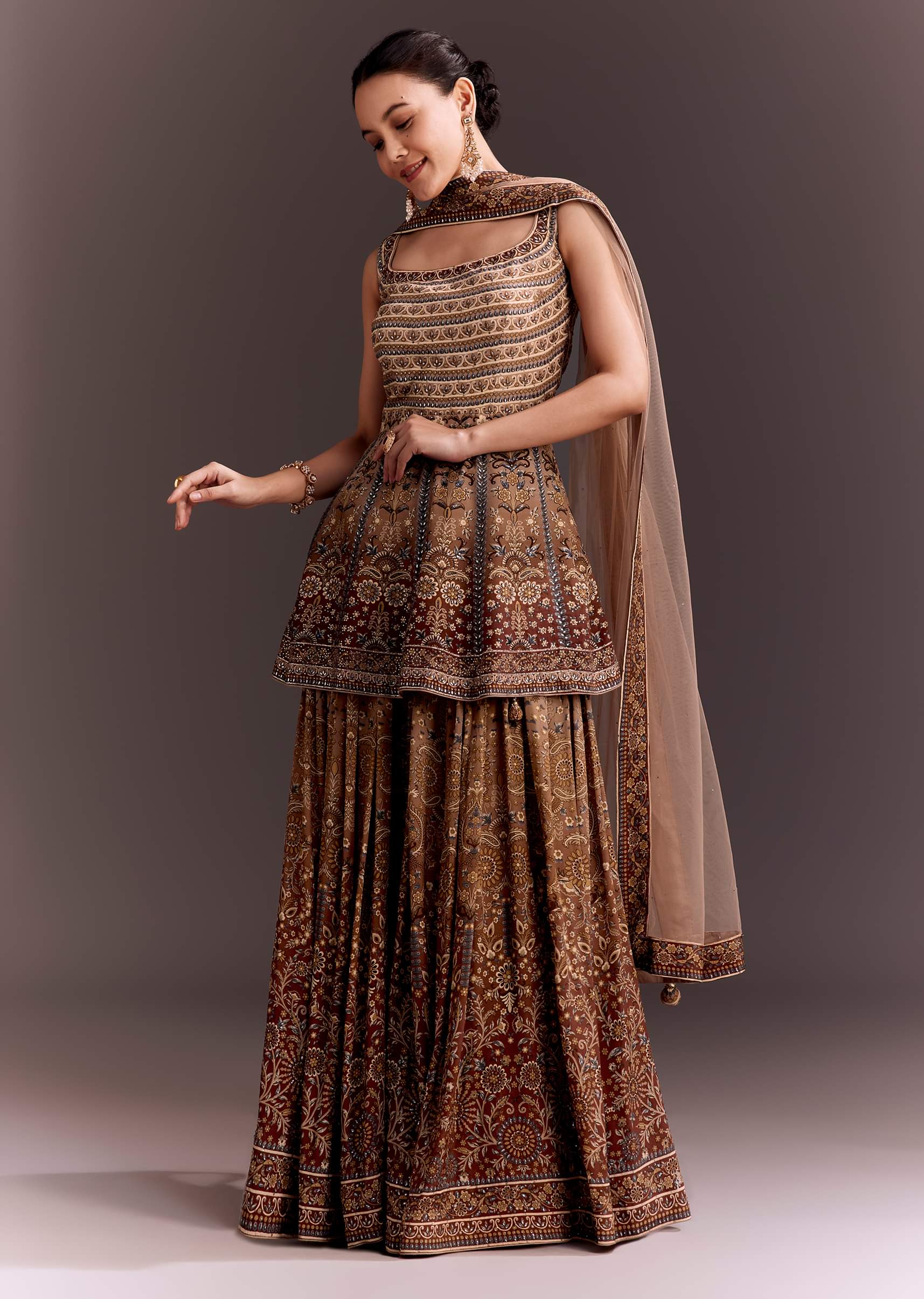 Brown Embroidered Palazzo Set - Image 3