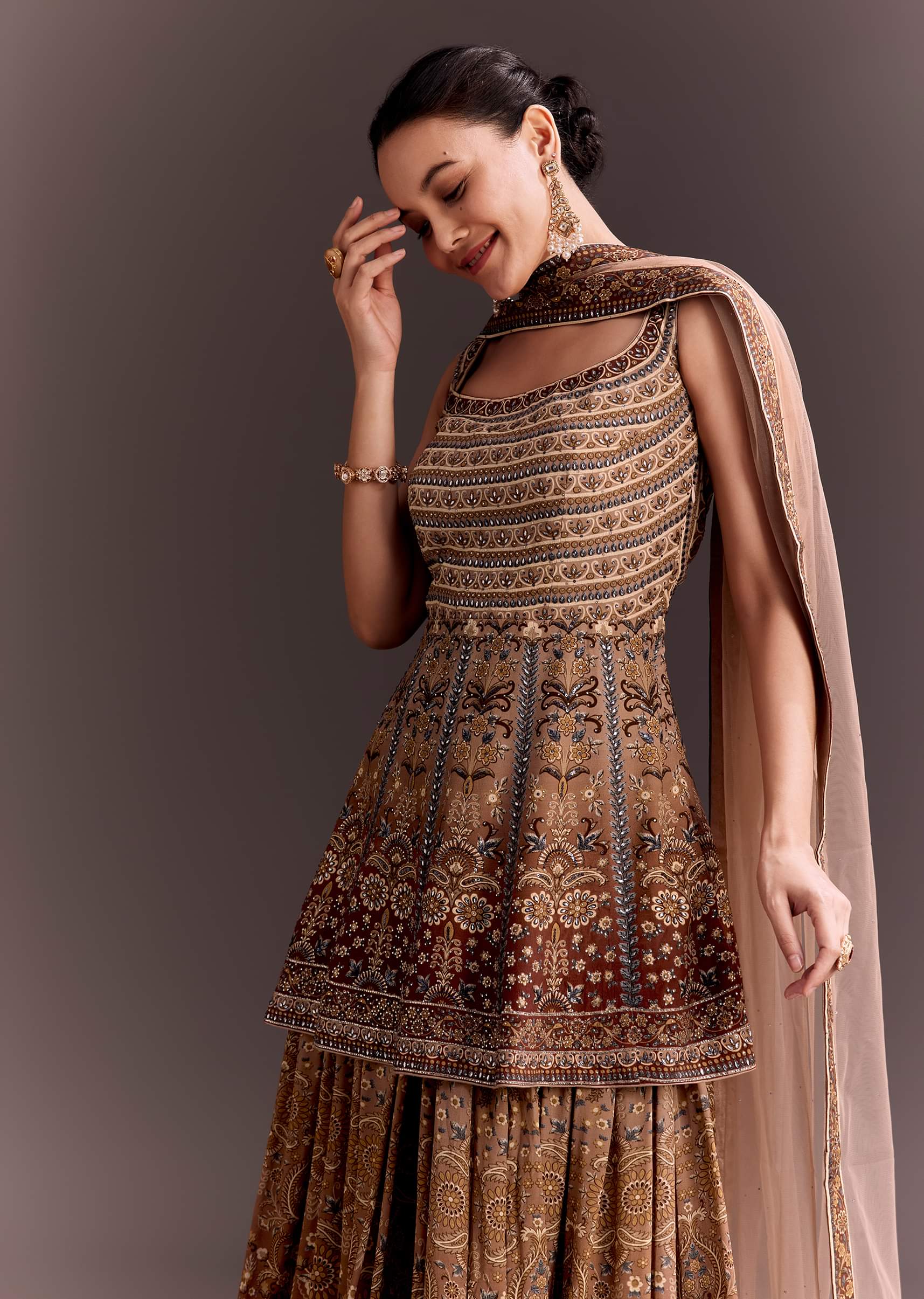 Brown Embroidered Palazzo Set - Image 4