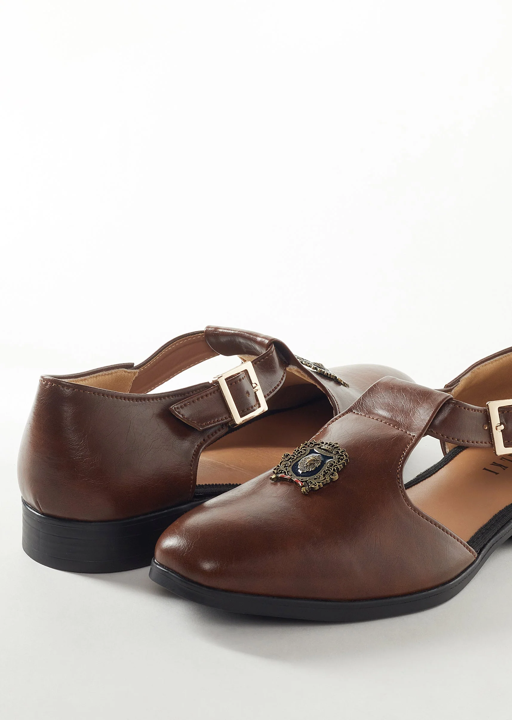 Brown Faux Leather Mens Footwear - Image 3