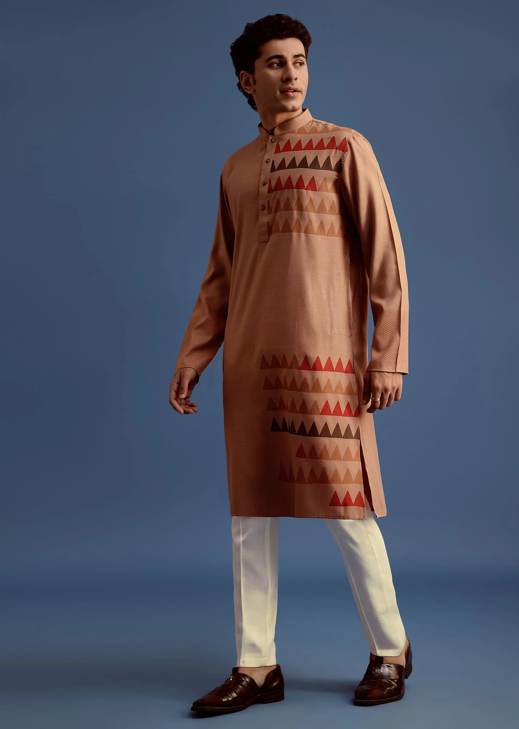 Brown Geometric Hand Block Printed Kurta Set - Image 3