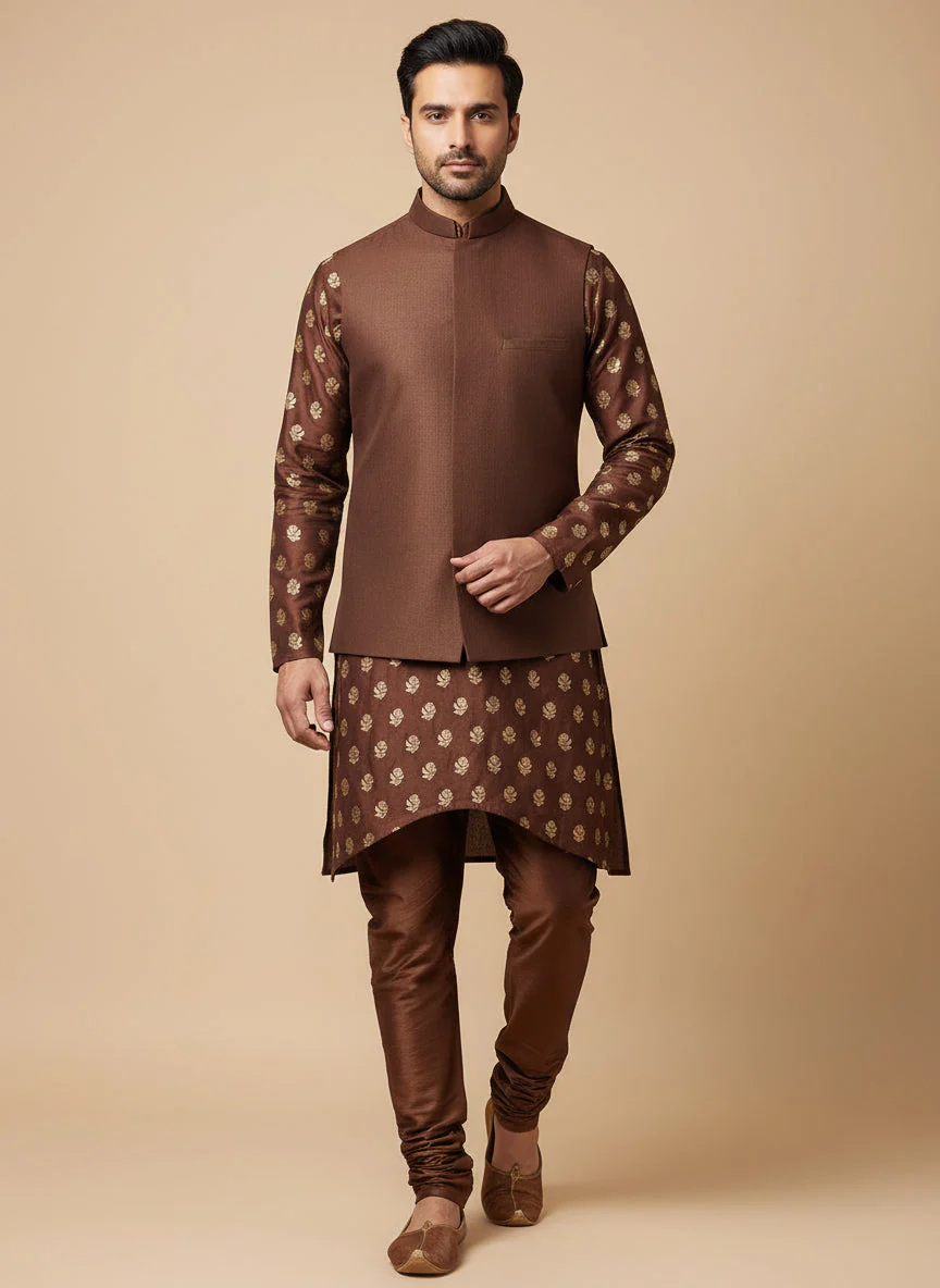 Brown Heritage Jacket Kurta Set - Image 2