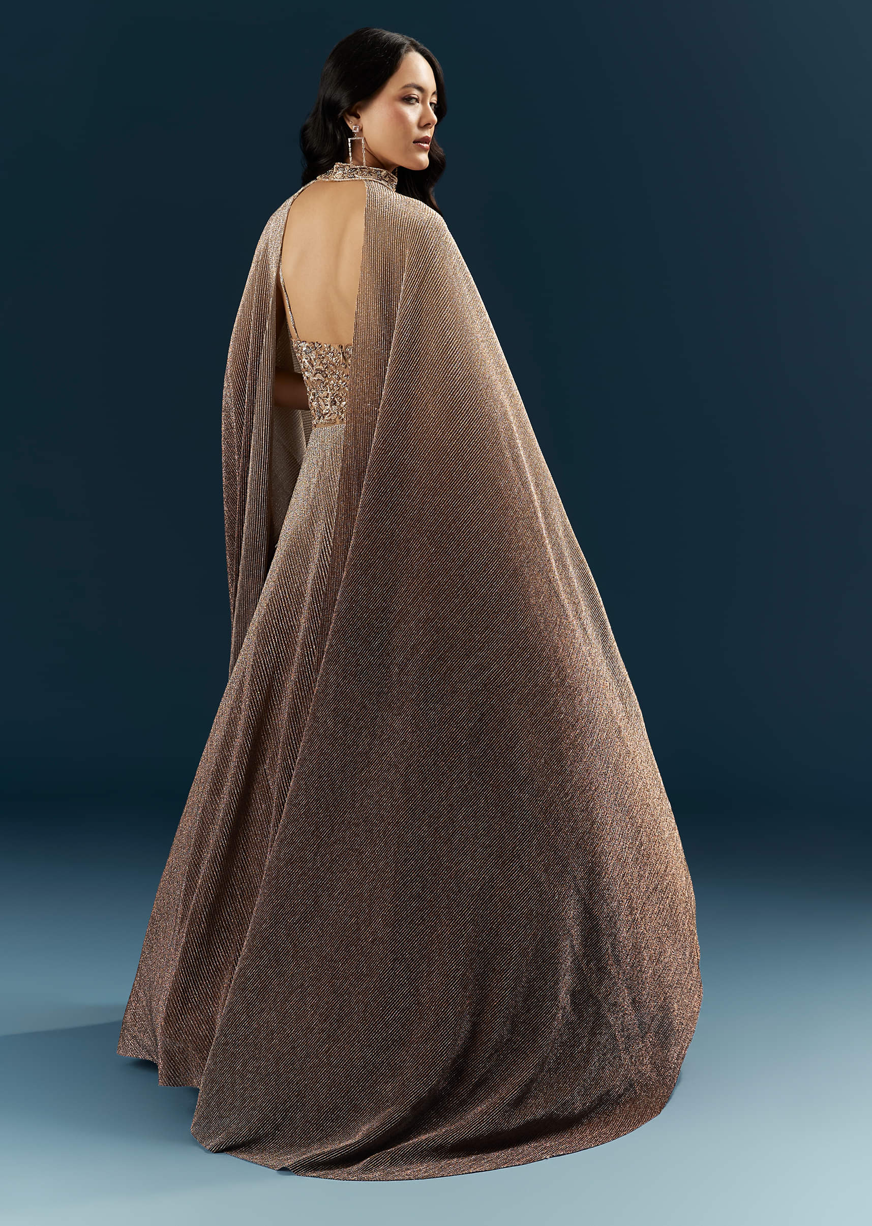 Brown Imported Net Bridal Gown With Heavy Embroidery - Image 2