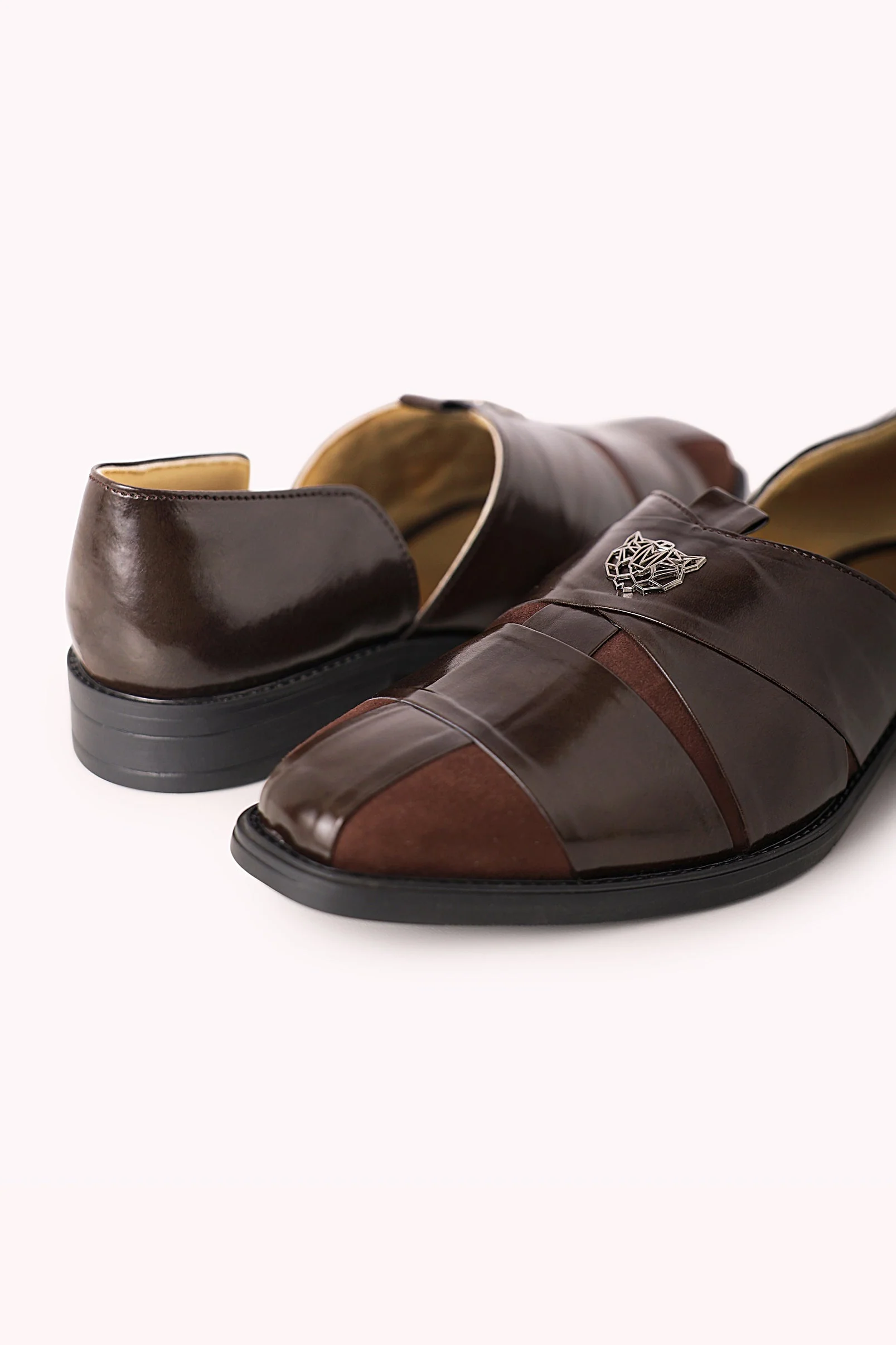 Brown Juttis with Block Heels - Image 2