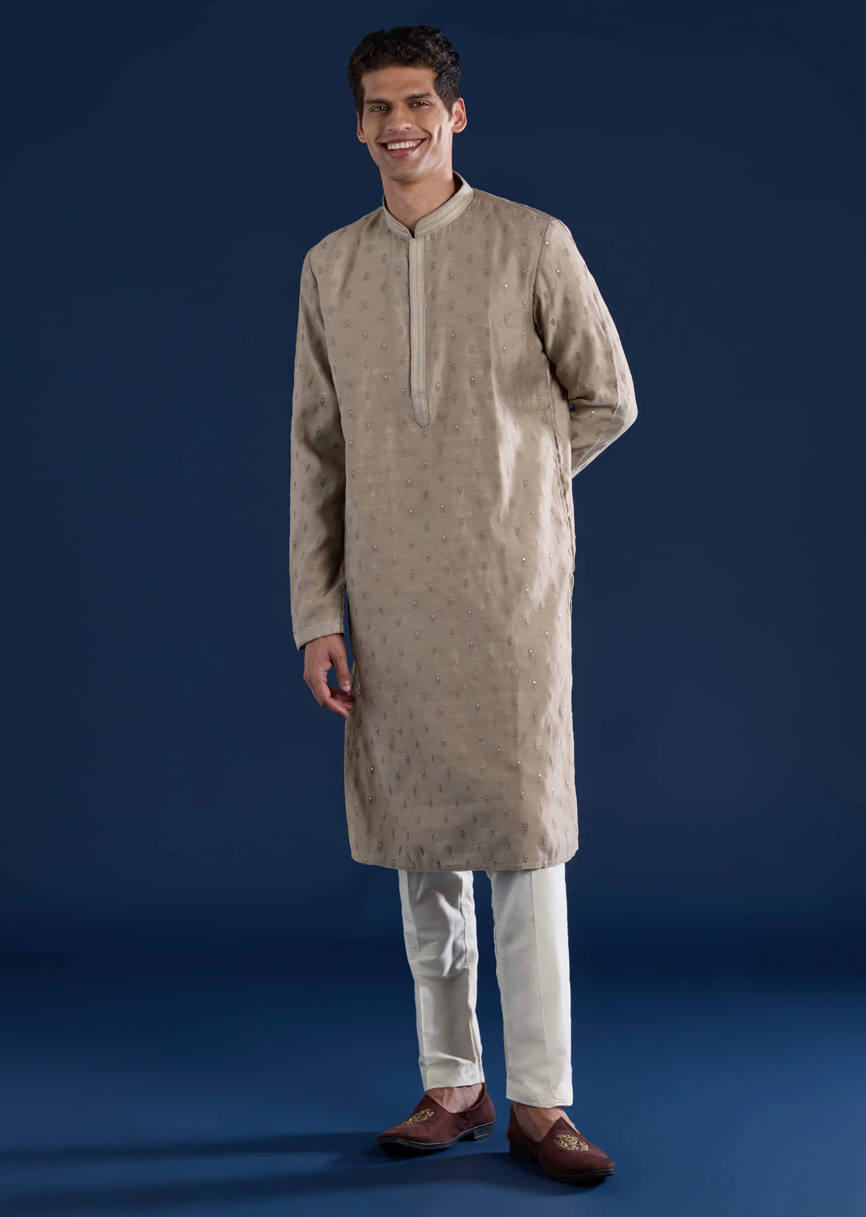 Brown Mens Silk Kurta Set - Image 2