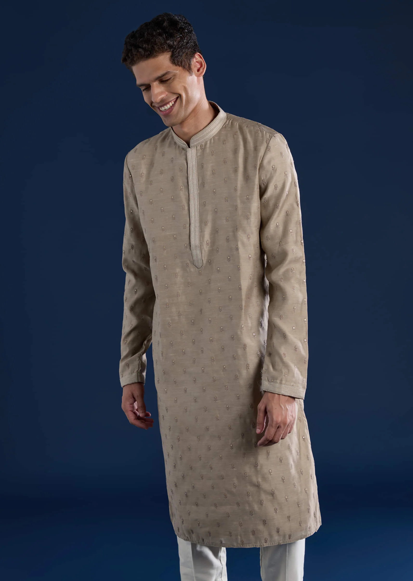 Brown Mens Silk Kurta Set - Image 3