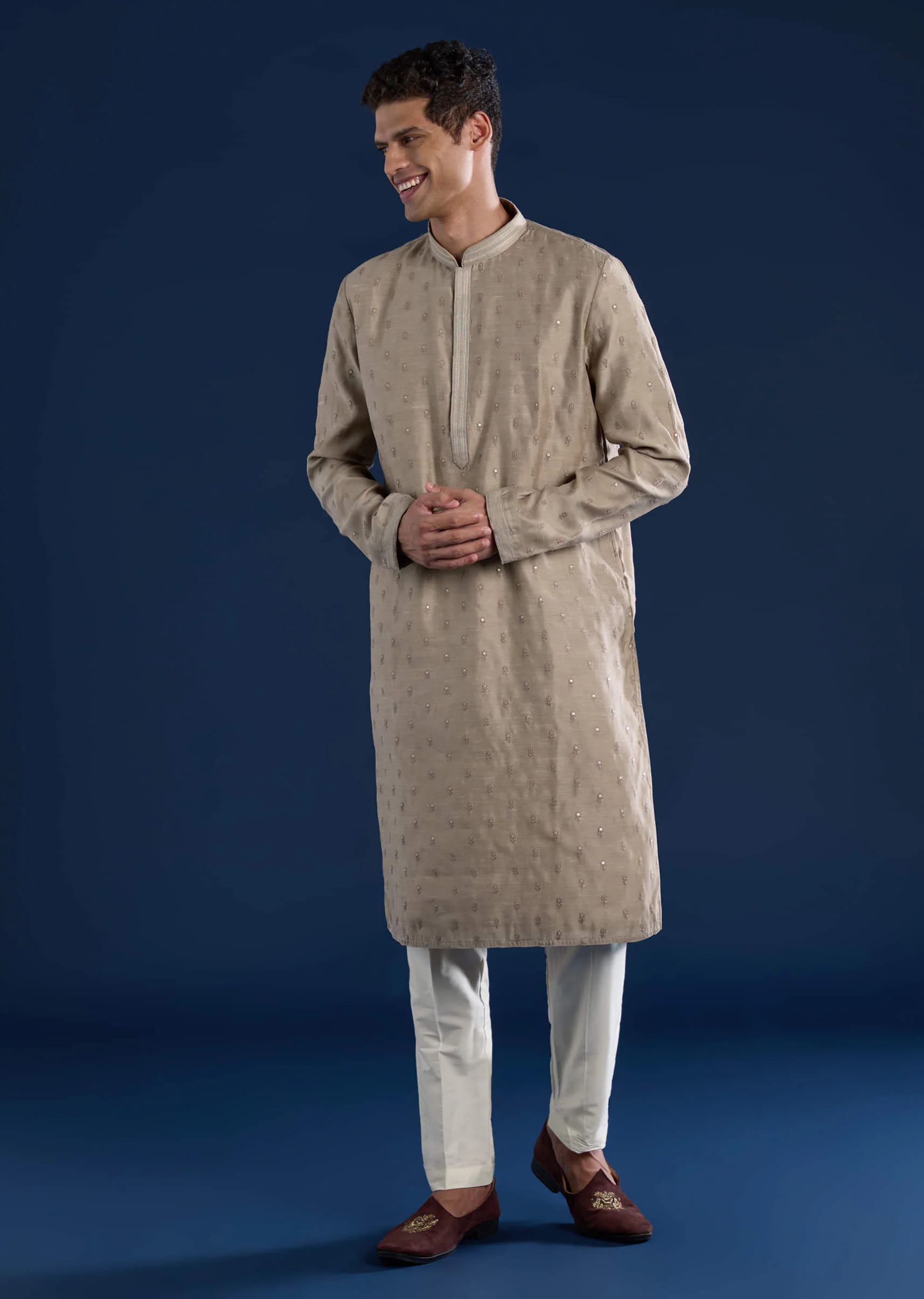 Brown Mens Silk Kurta Set - Image 4