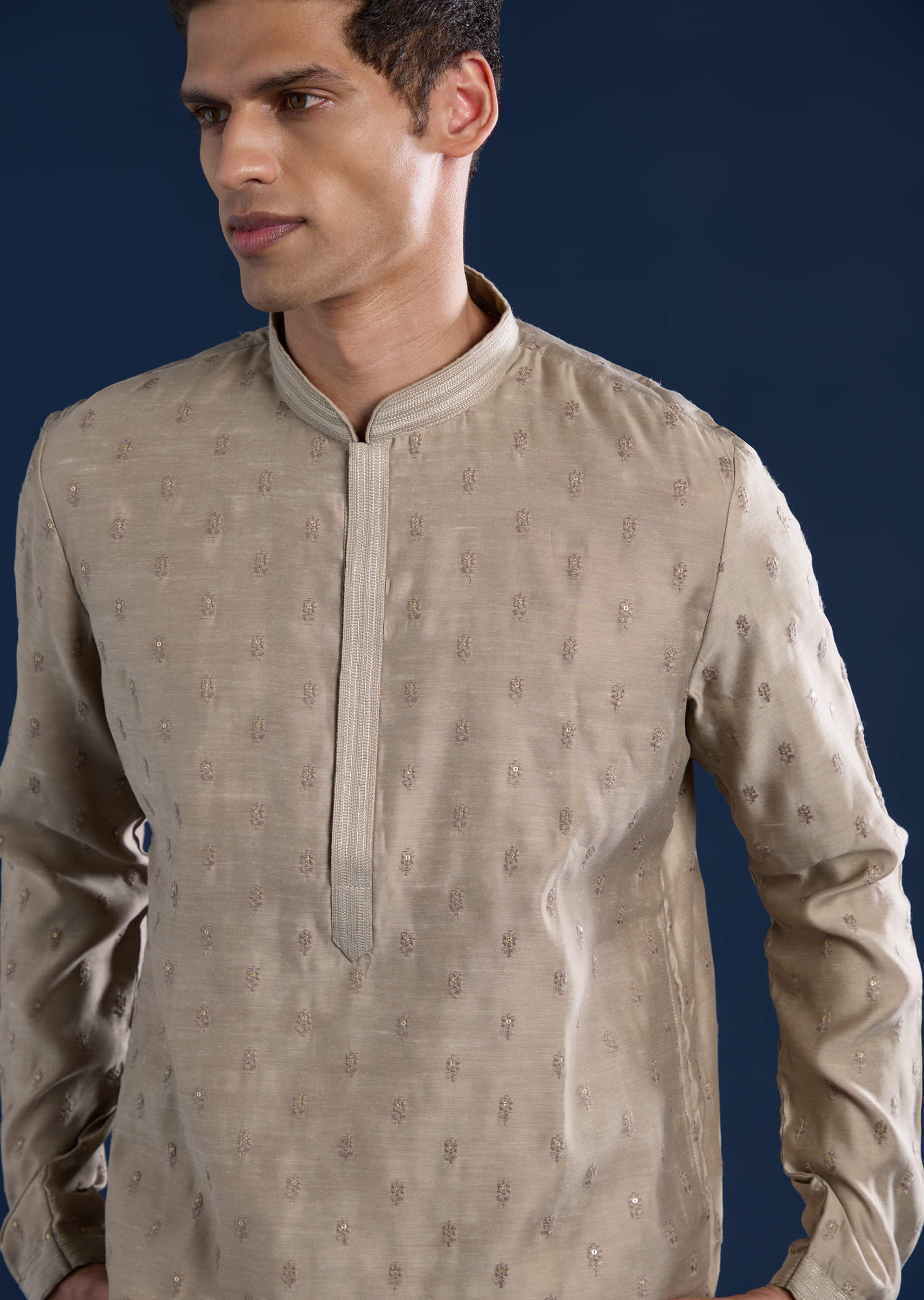 Brown Mens Silk Kurta Set - Image 5