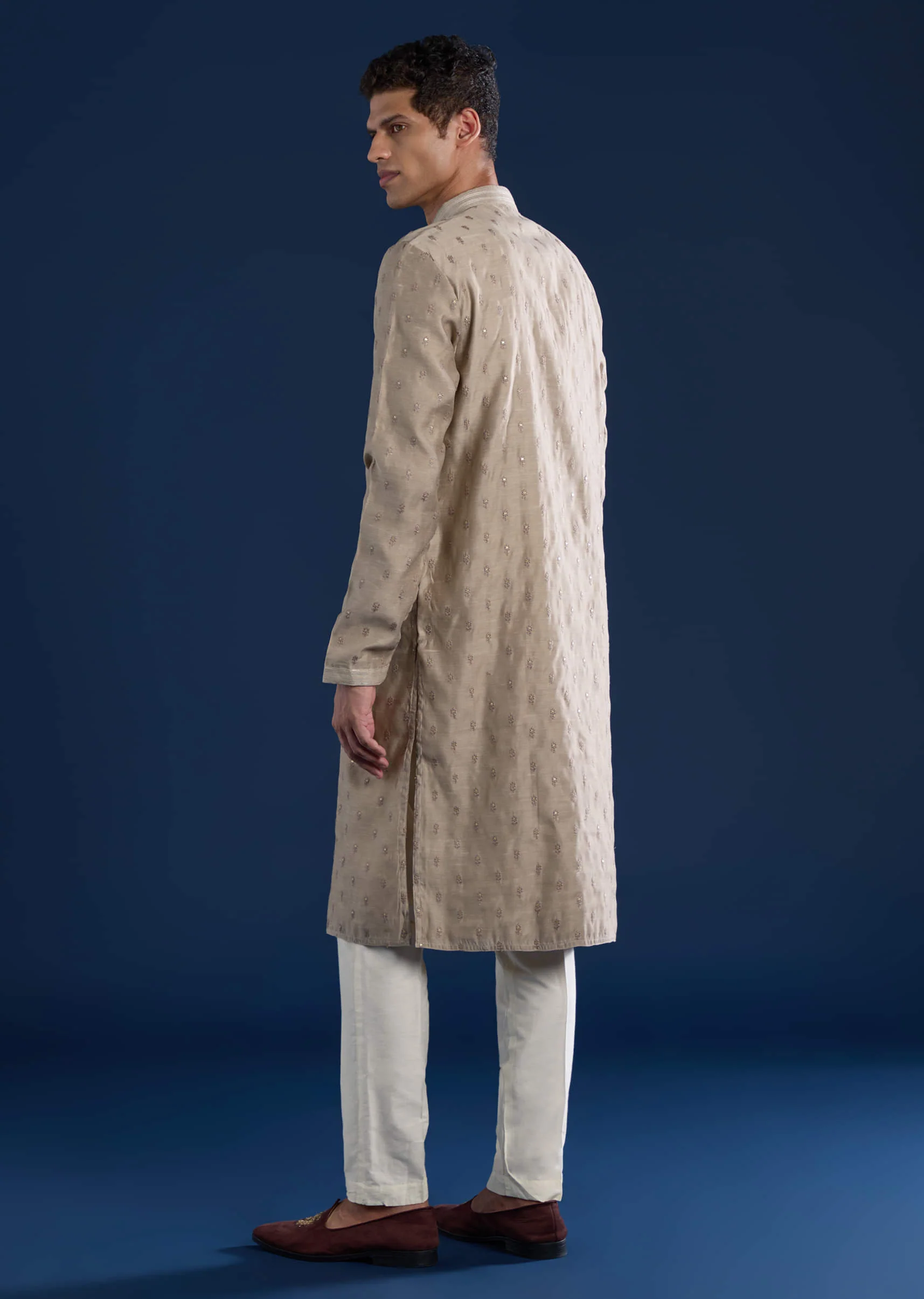 Brown Mens Silk Kurta Set - Image 6