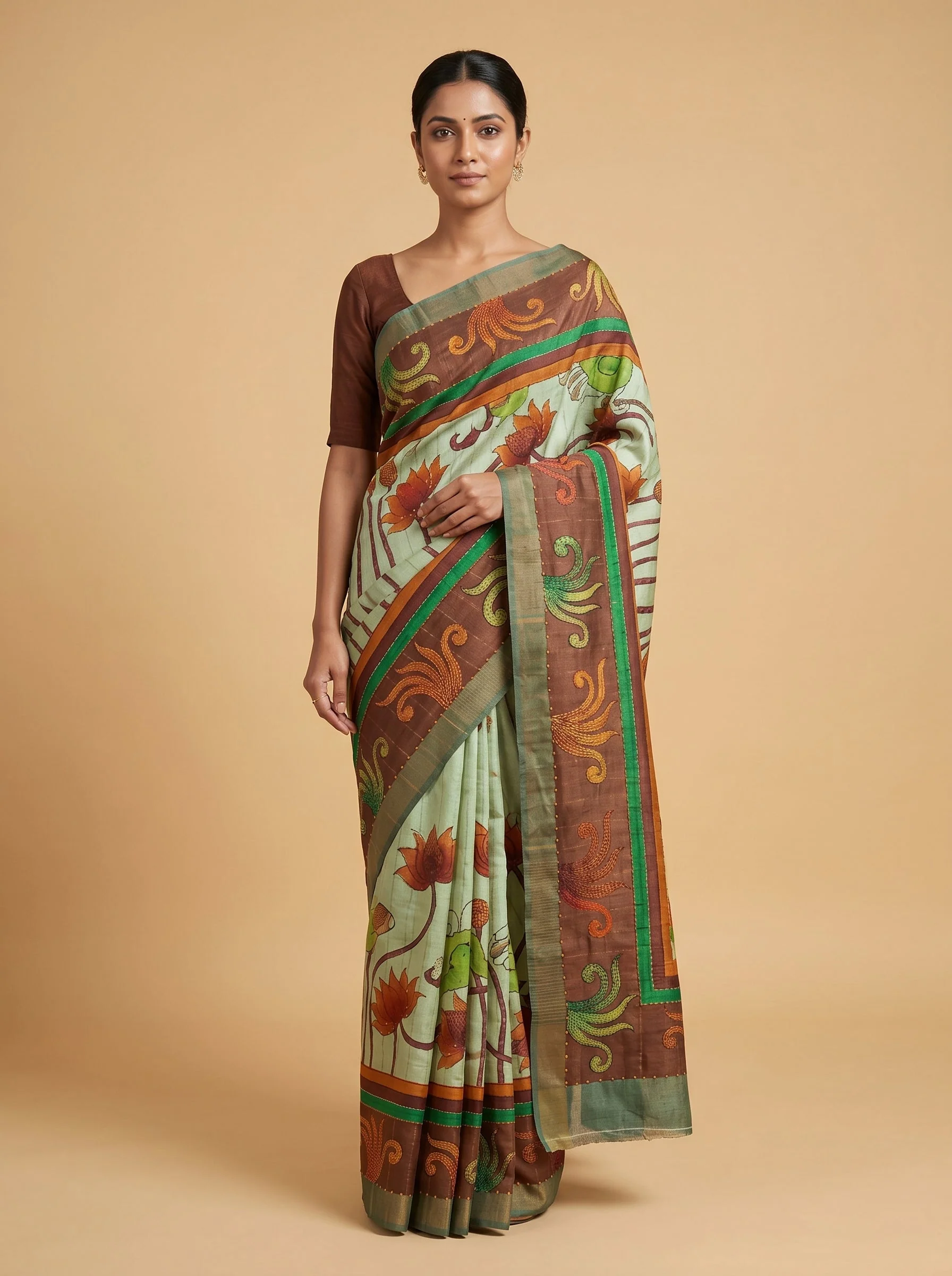 Brown Multi Artistic Printed Saree