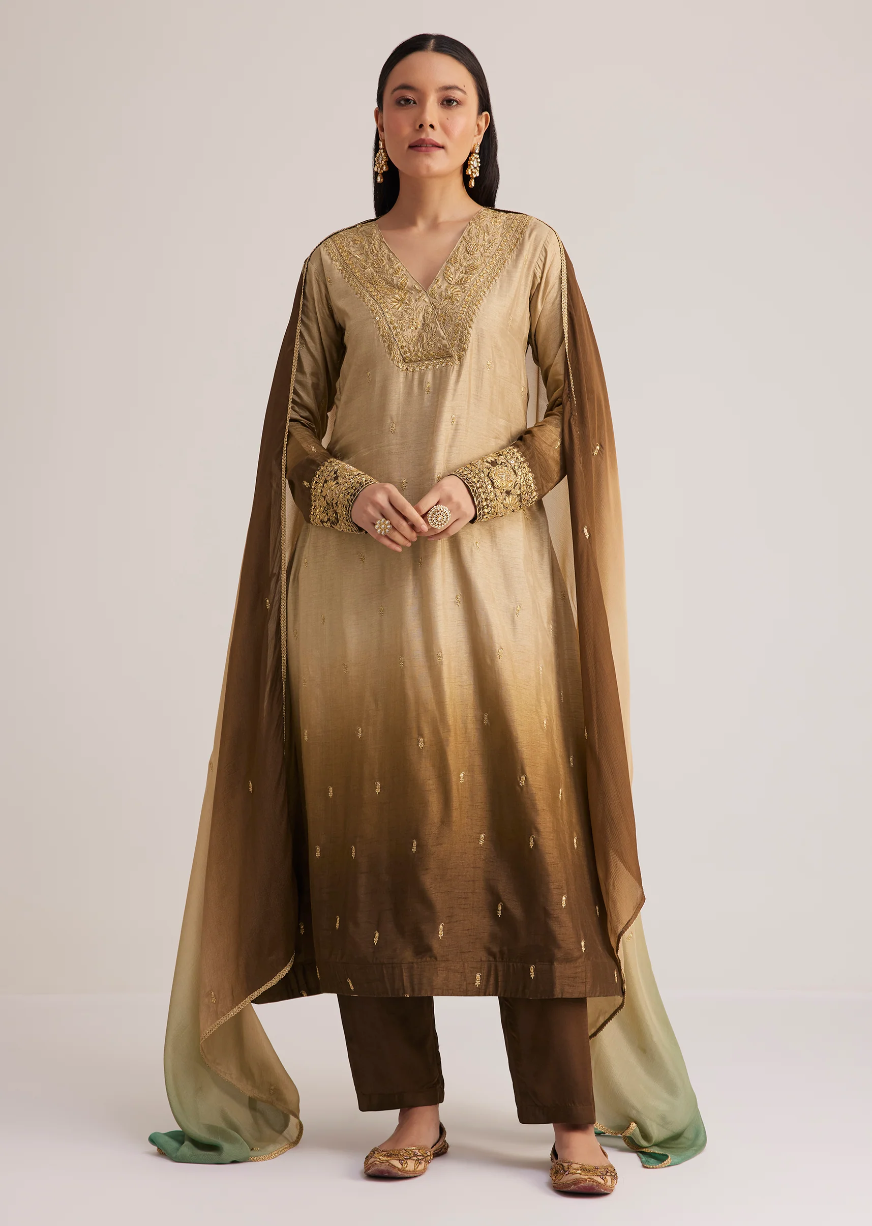 Brown Ombre Embroidered Suit - Image 2
