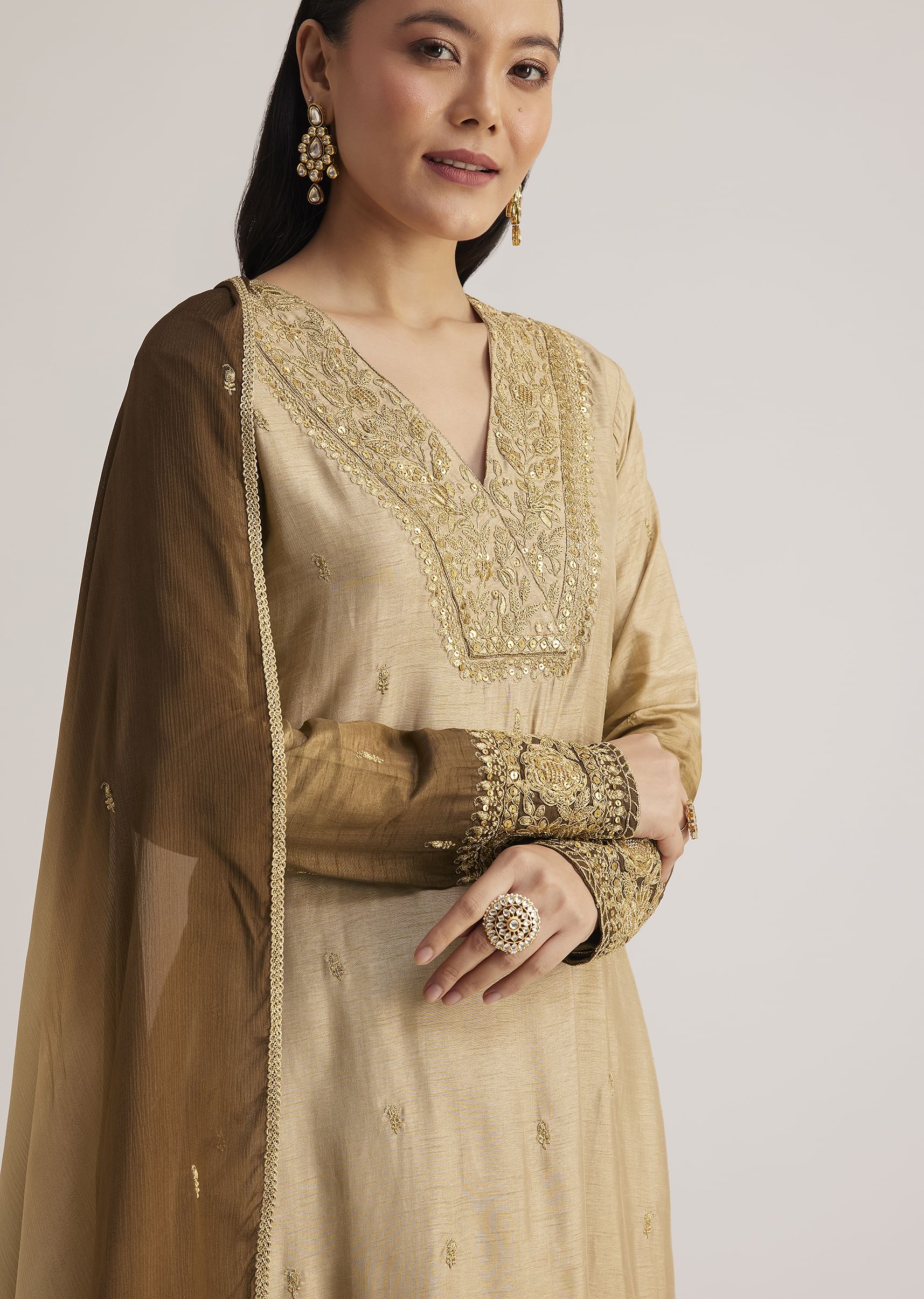 Brown Ombre Embroidered Suit - Image 3
