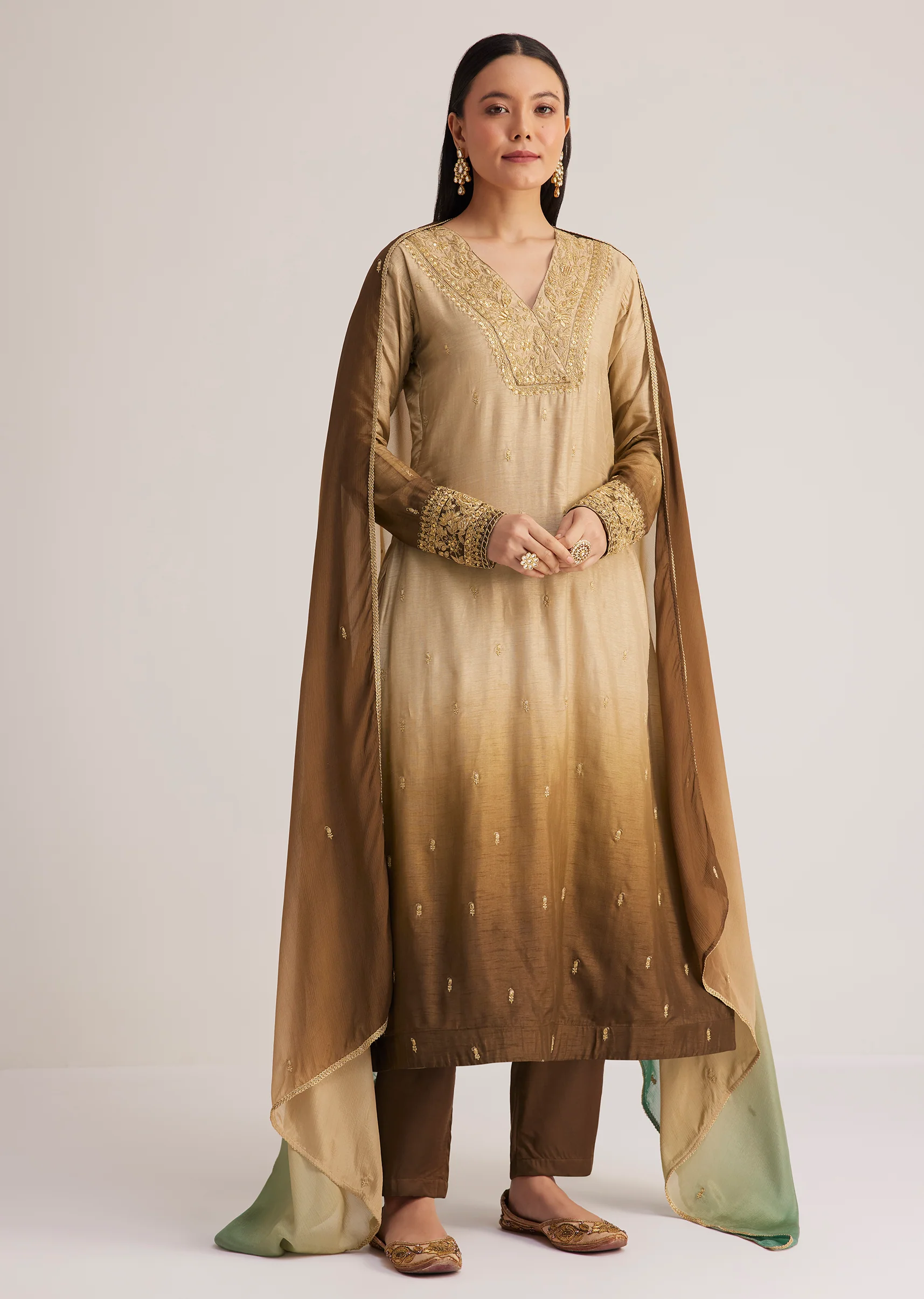 Brown Ombre Embroidered Suit - Image 4