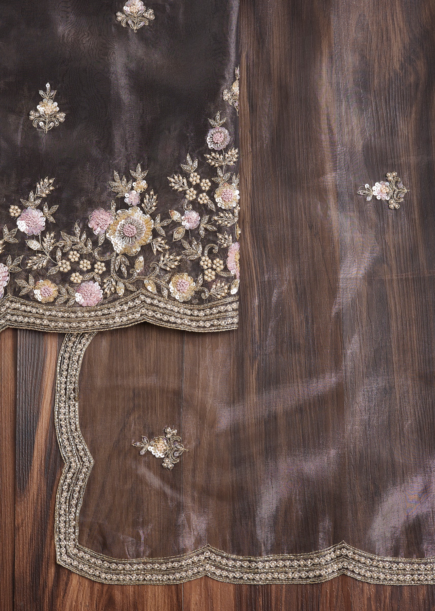 Brown Organza Floral Suit - Image 3