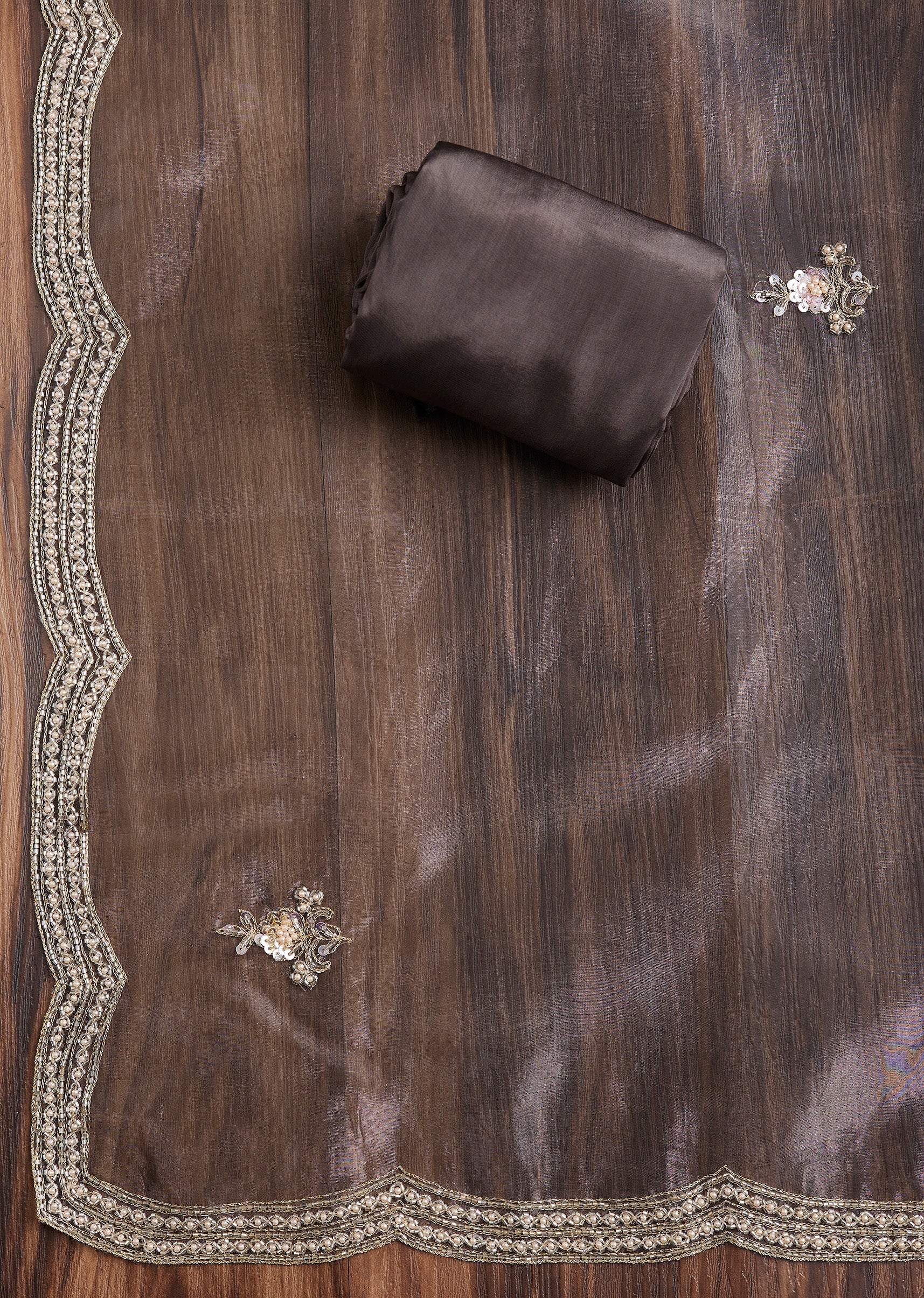 Brown Organza Floral Suit - Image 4