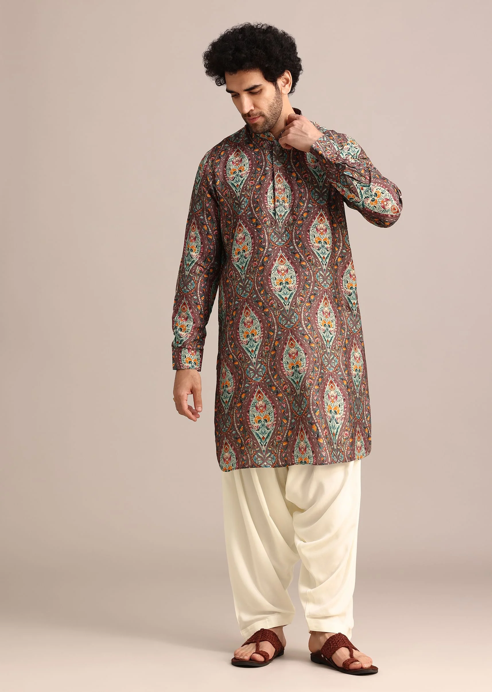 Brown Printed Kurta And Patiala Salwar Set - Image 3