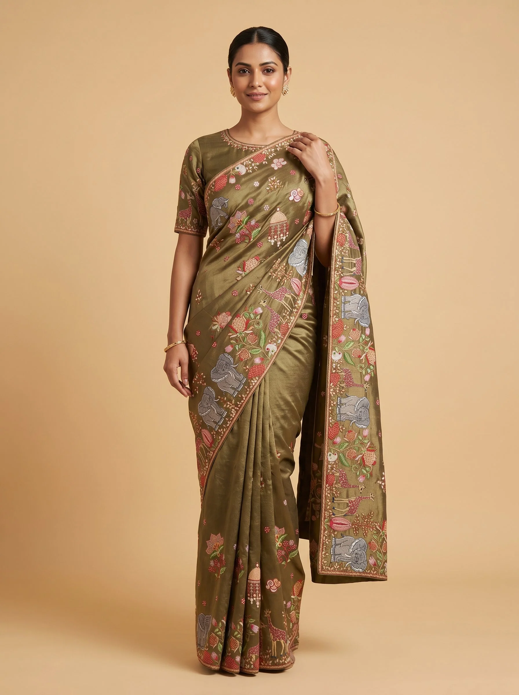 Brown Shaded Glow Embroidered Saree