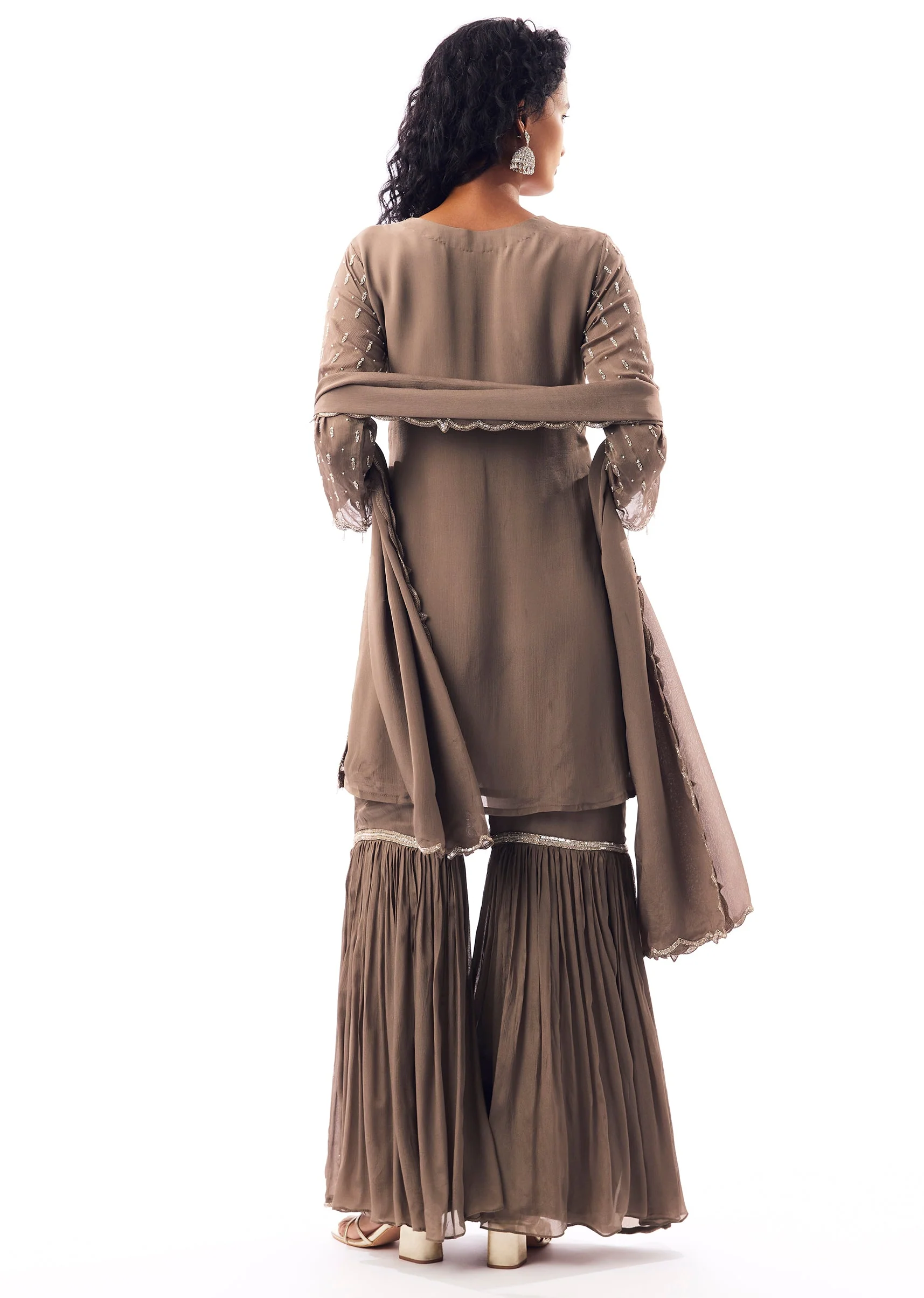Brown Sharara Suit With Cutdana And Moti Highlights - Image 5