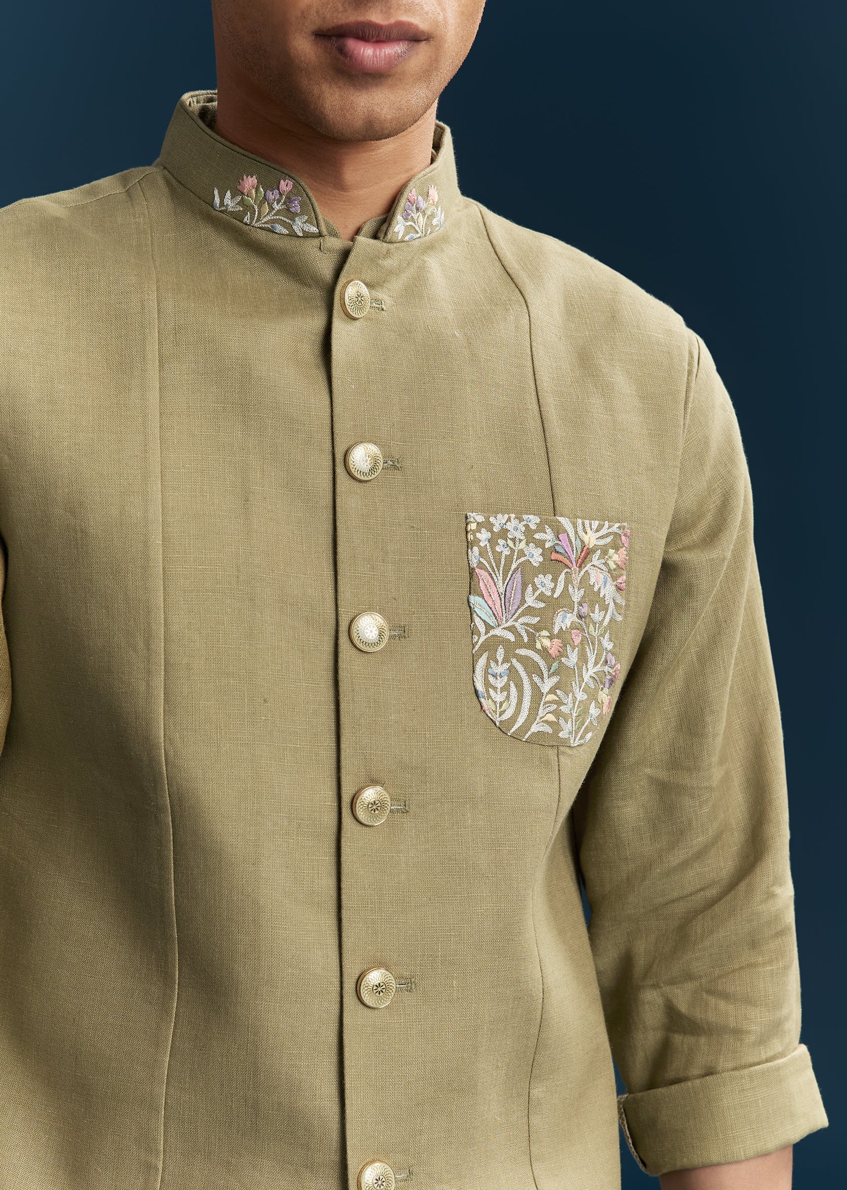 Brown Silk Kurta Jacket Set With Minimal Thread Detail - Image 2