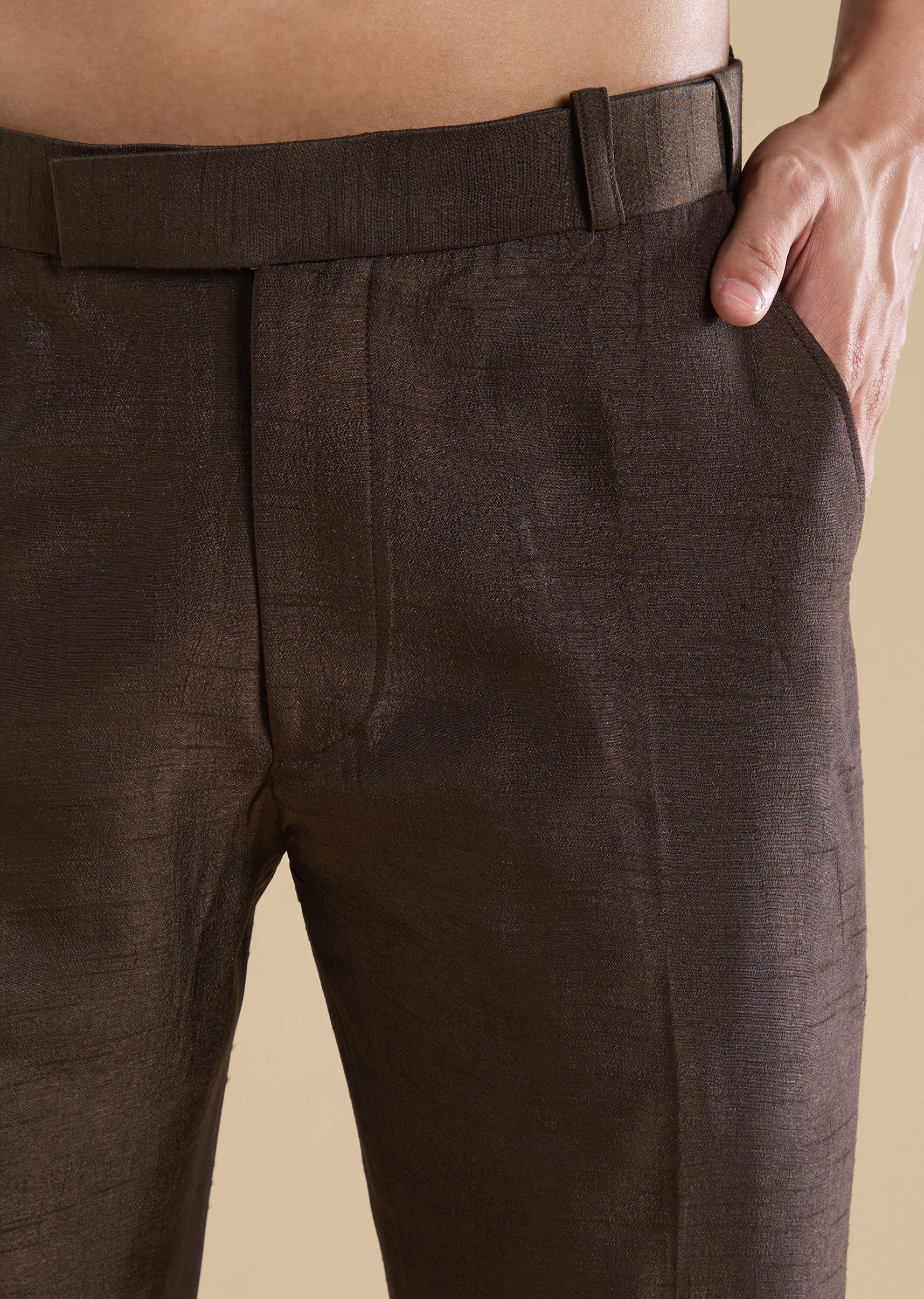Brown Velvet Embellished Jodhpuri Set With Kurta And Pants - Image 7