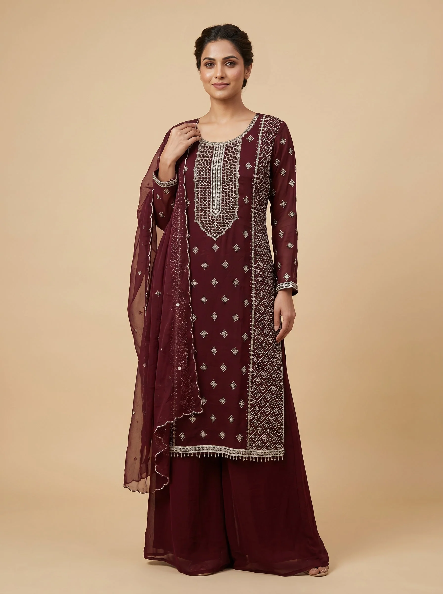 Burgundy Maroon Palazzo Set
