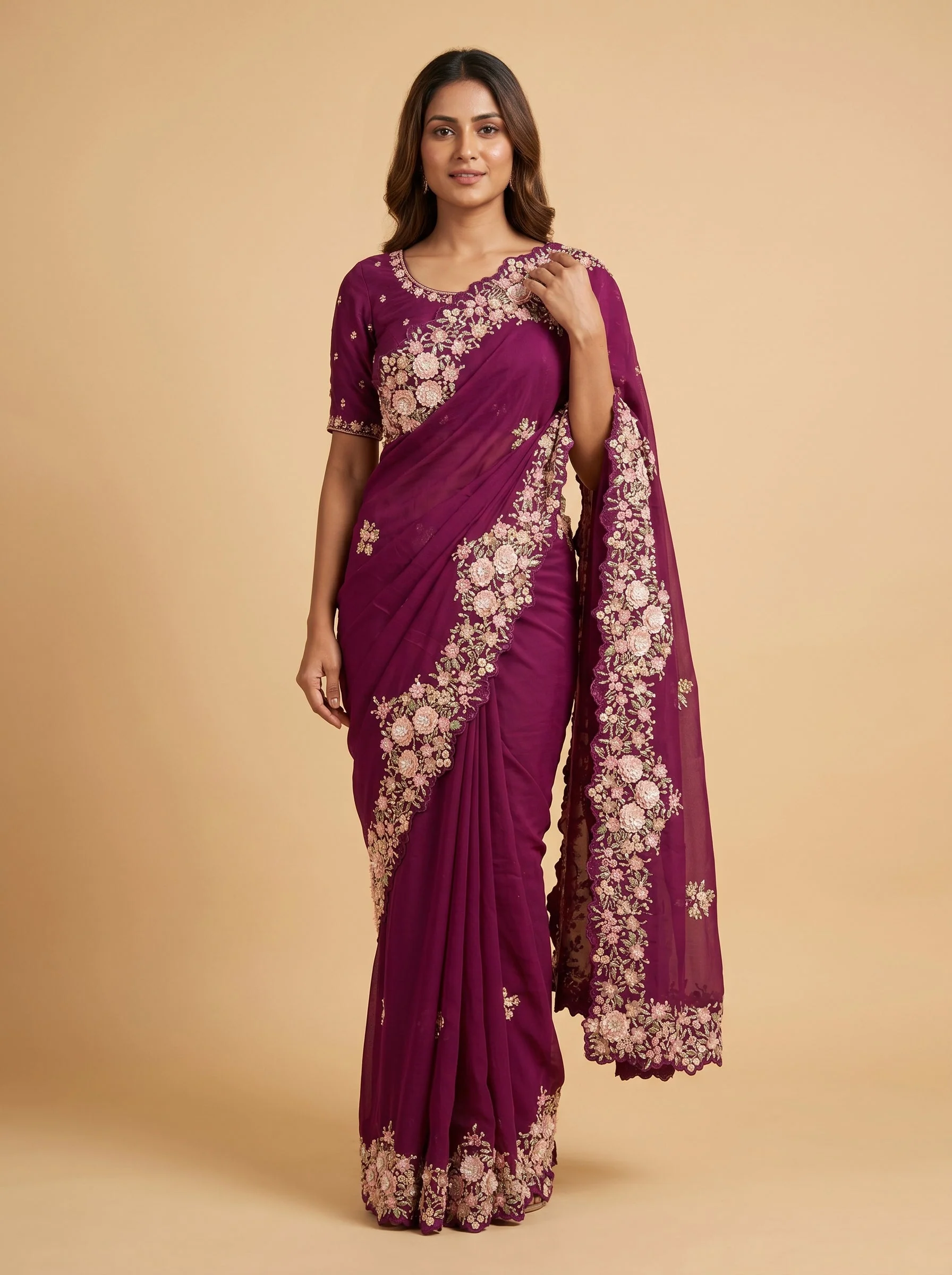 Burgundy Wine Glow Saree