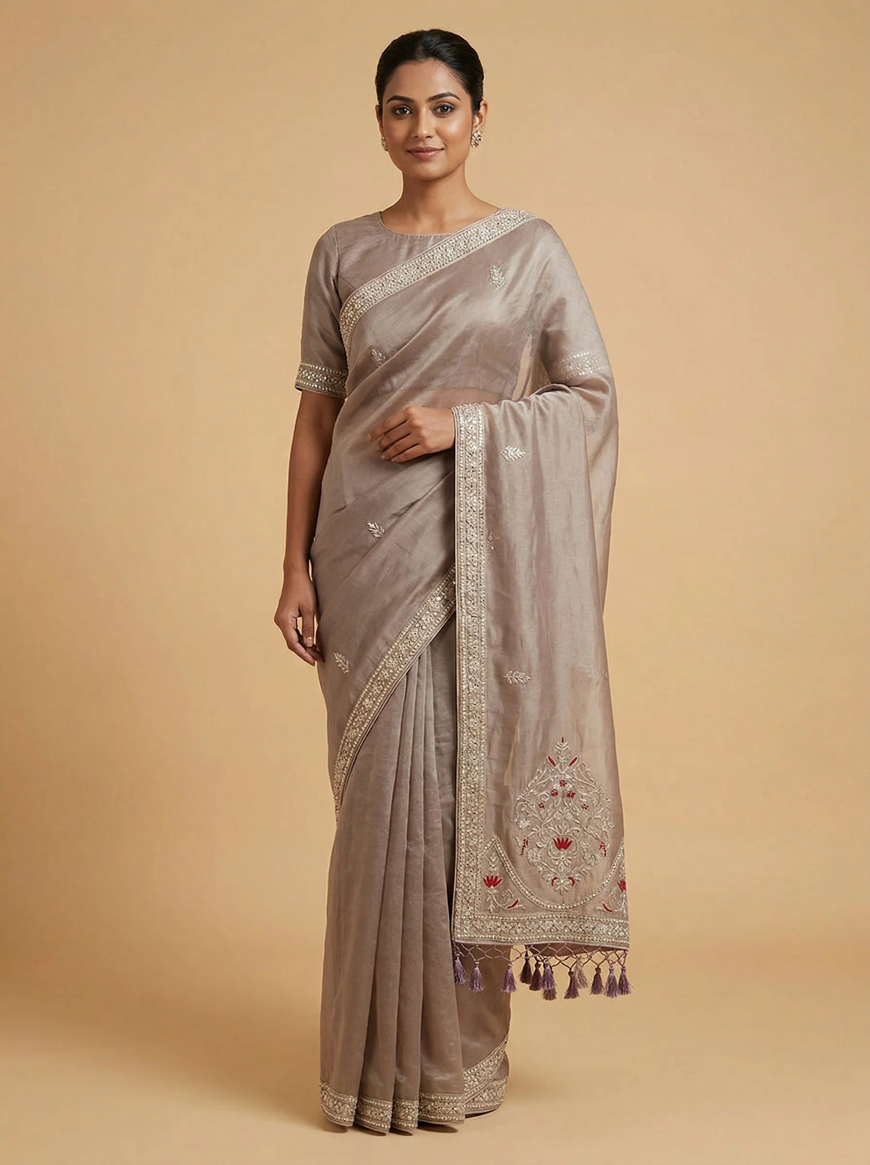 Burnished Gold Embroidered Saree