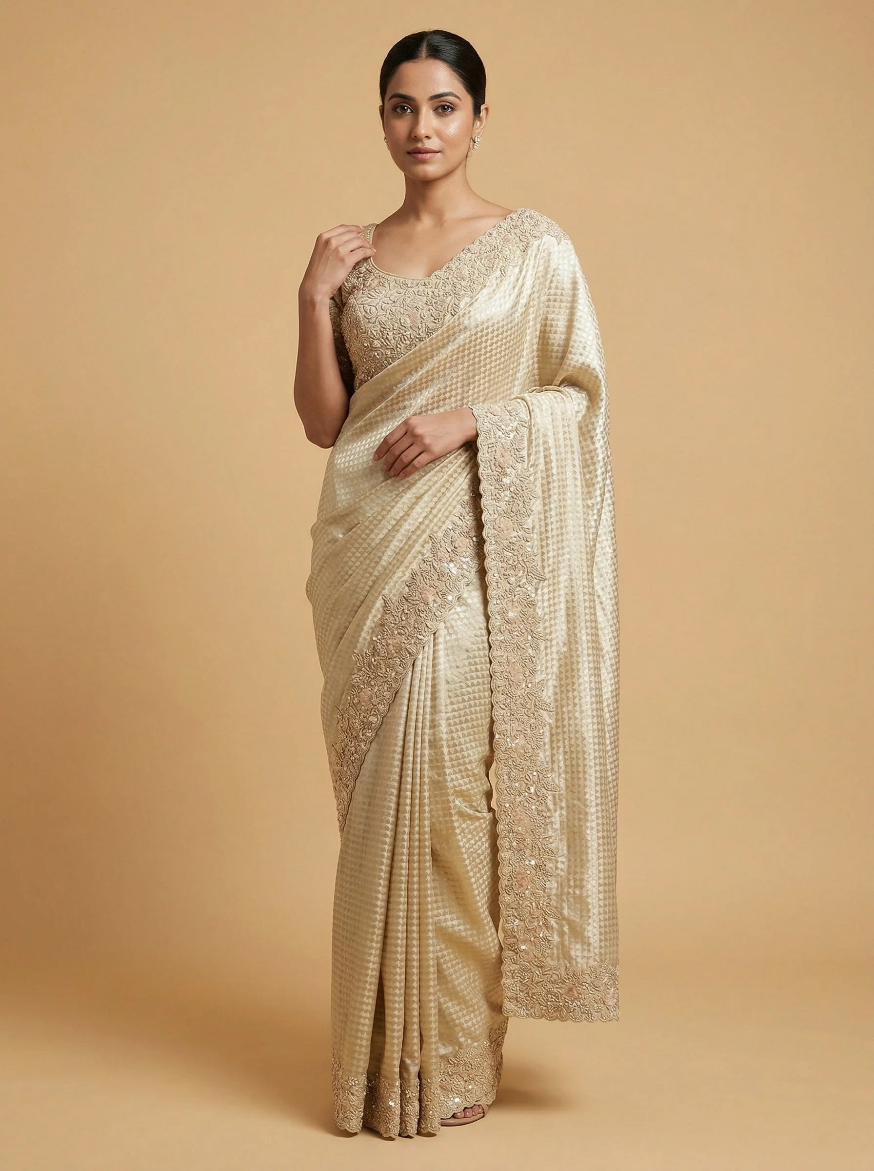 Burnished Golden Embroidered Saree
