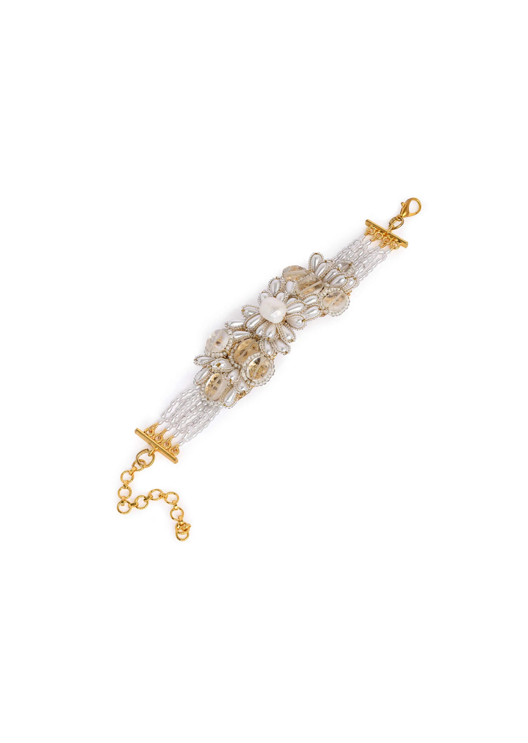 butterfly shape white pearl and oval stone all size bracelet - Image 2