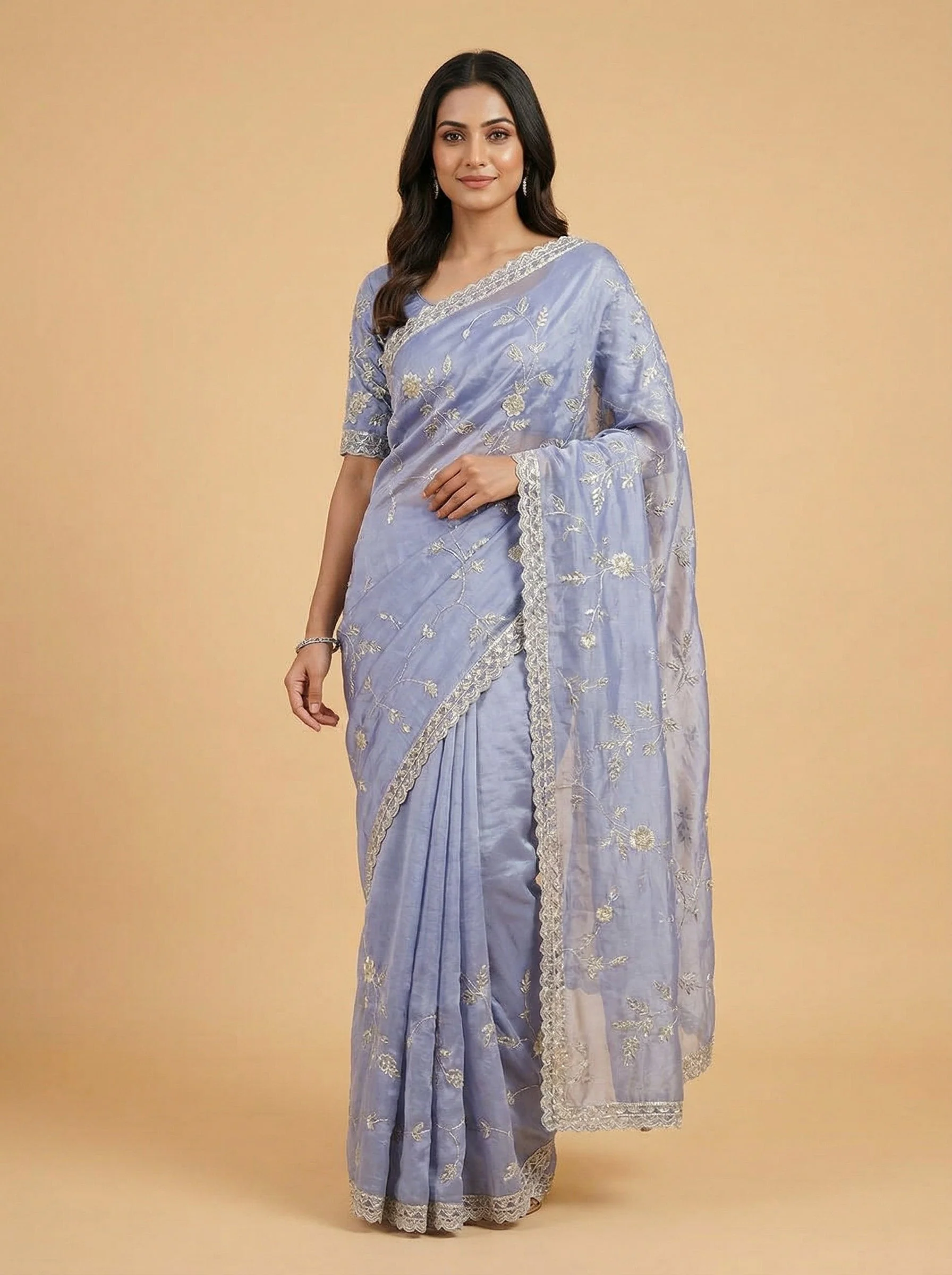 Byzantine Violet Purple Embroidered Saree