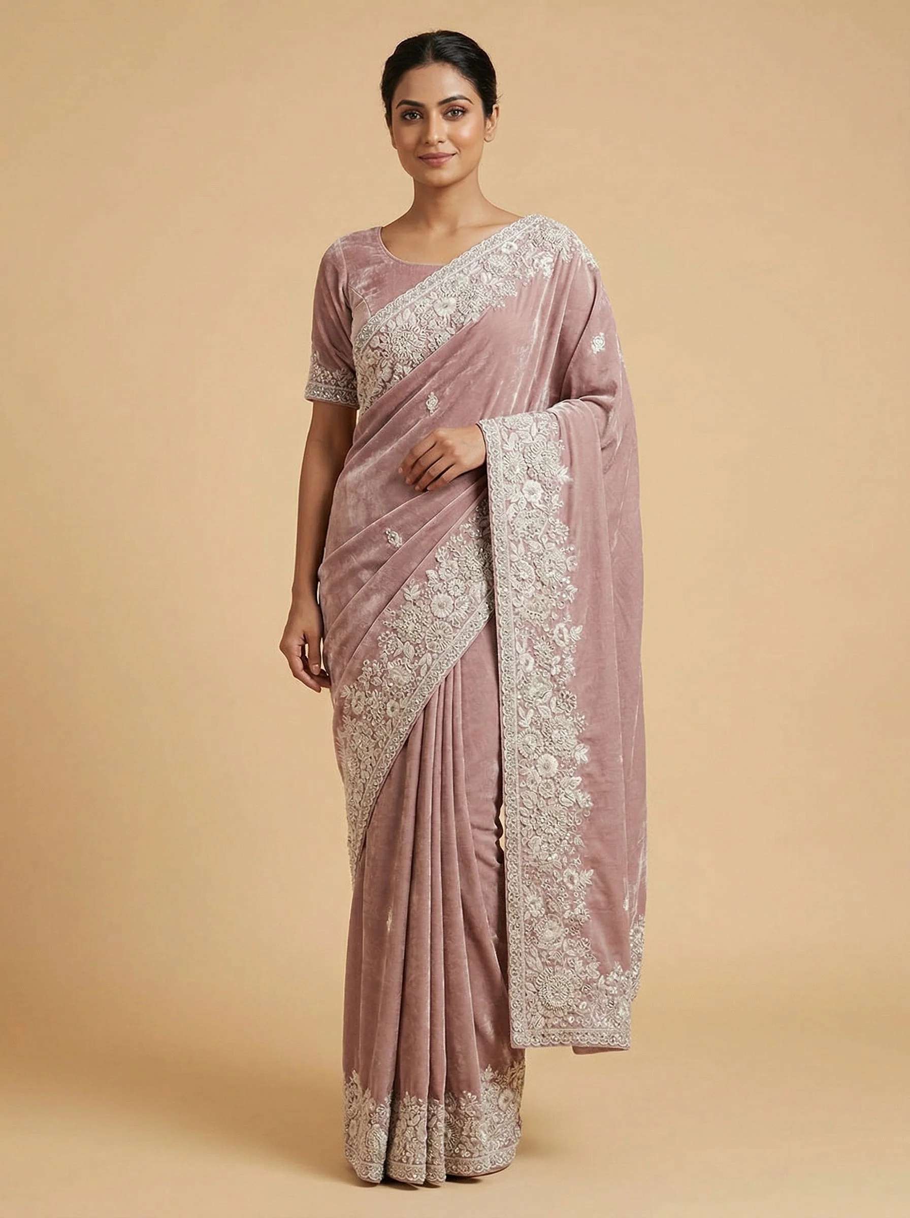 Candy Blush Pink Embroidered Saree