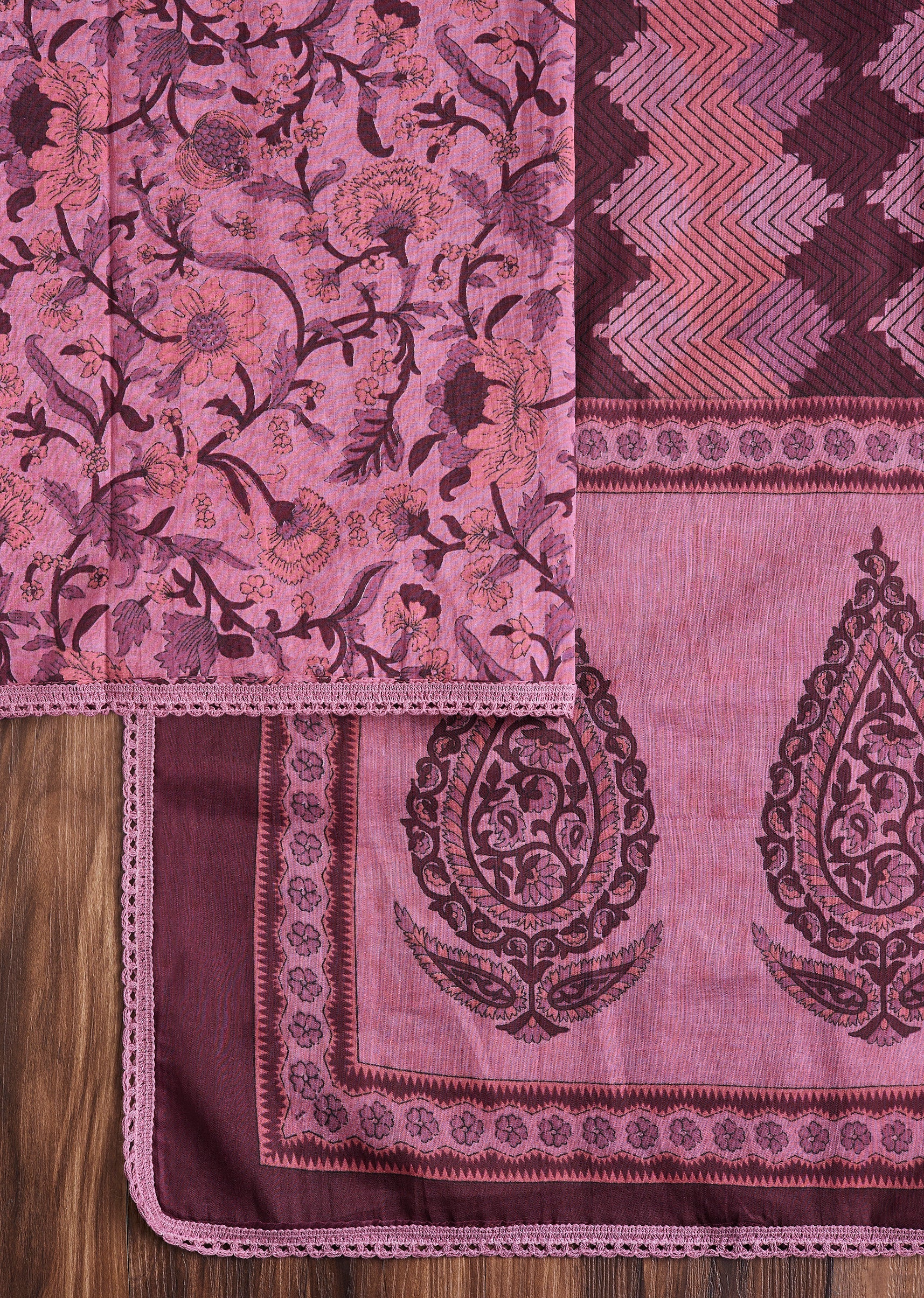 Candy Pink Cotton Printed Unstitched Suit Set - Image 3