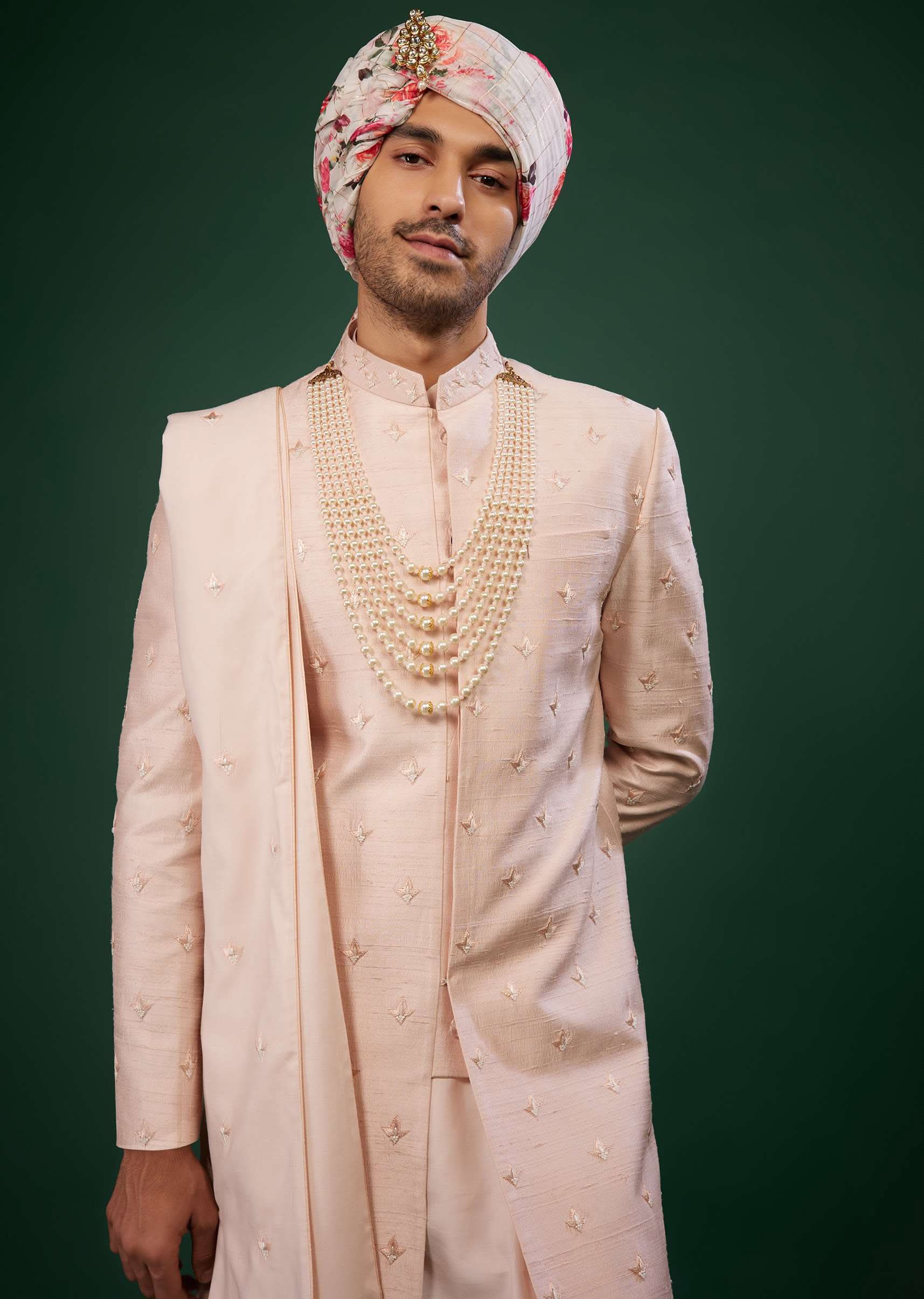Candy Pink Thread Embroidered Sherwani Set In Raw Silk - Image 2