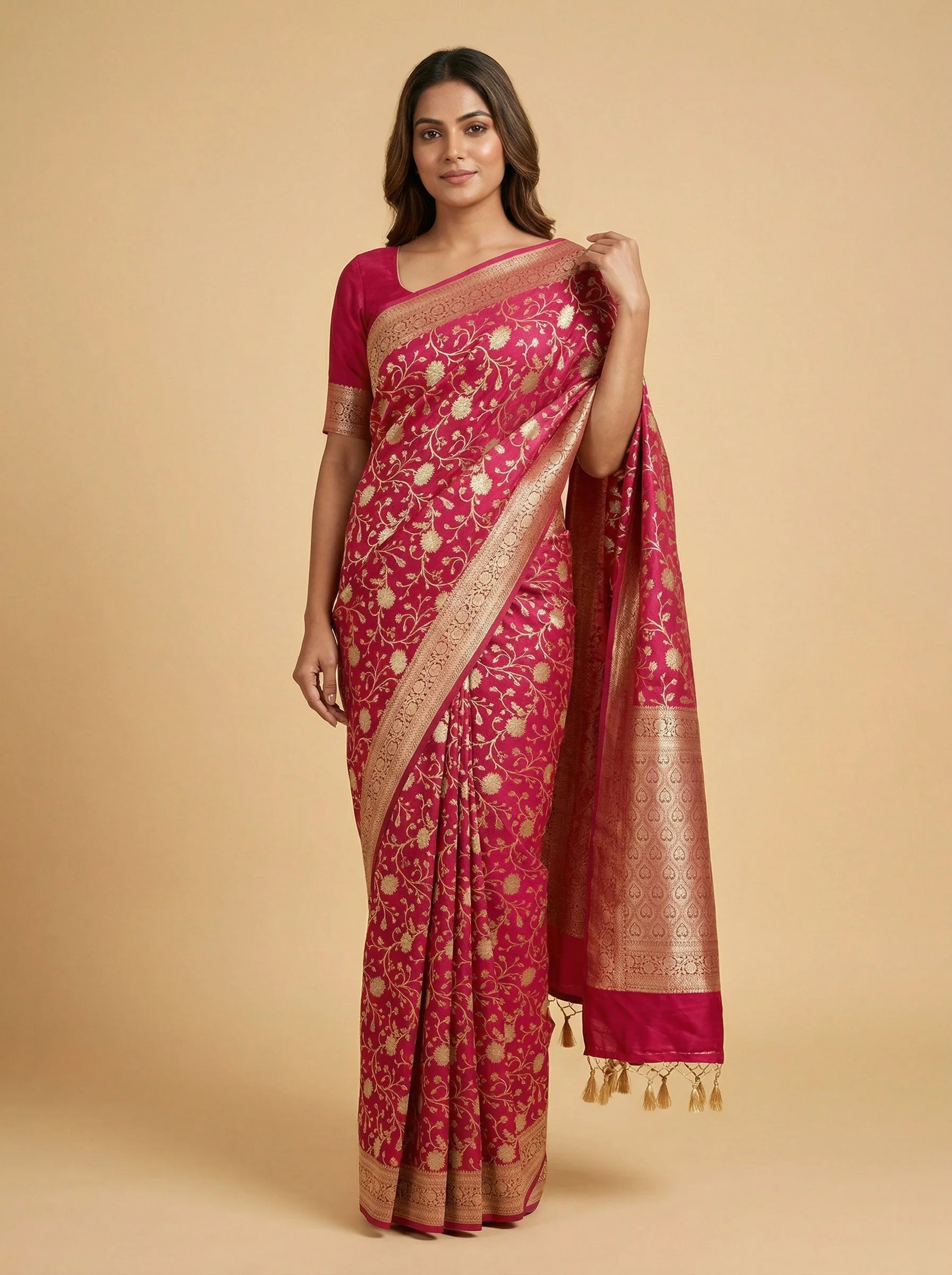 Carnation Rani Pink Embroidered Saree