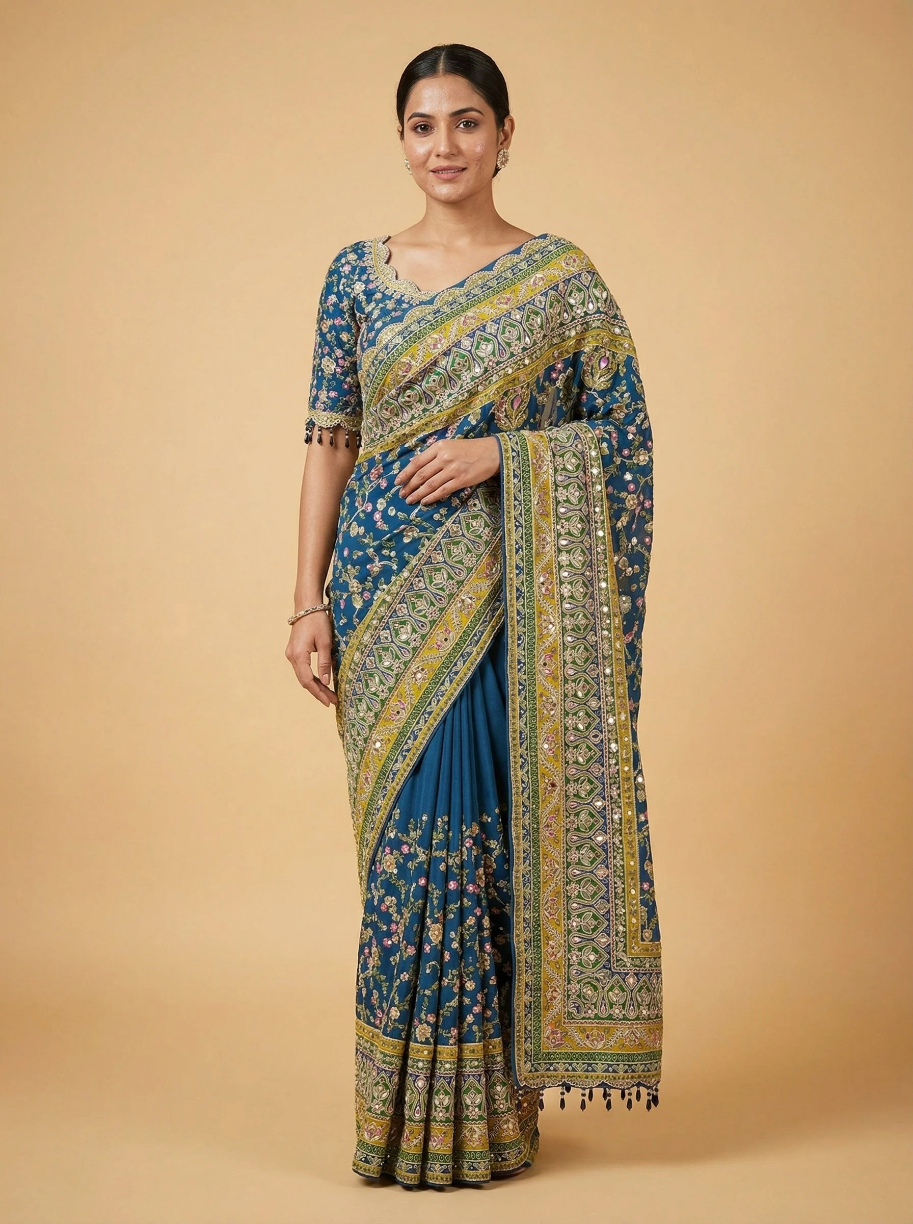 Cerulean Blue Embroidered Saree