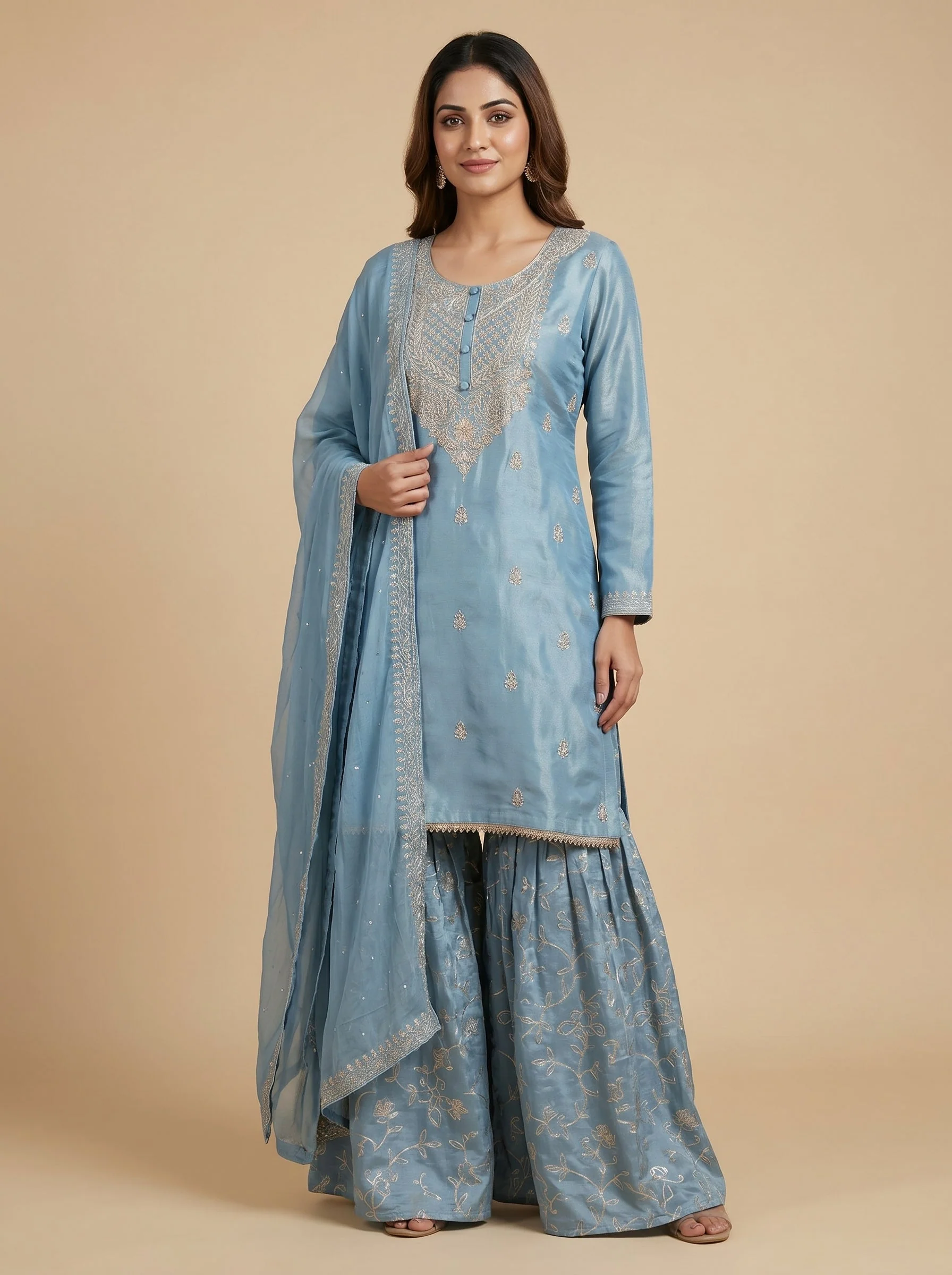 Cerulean Blue Sharara Set