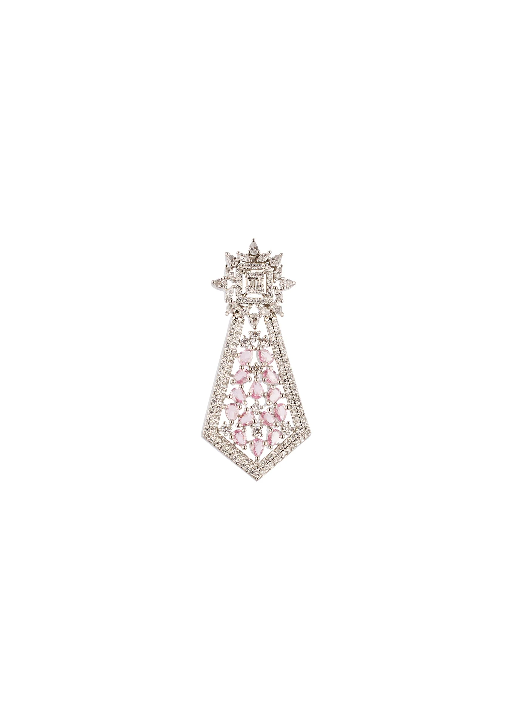 Champagne Anti Tarnish Rhodium Plated Brass Long Necklace Set with CZ Diamond - Image 4