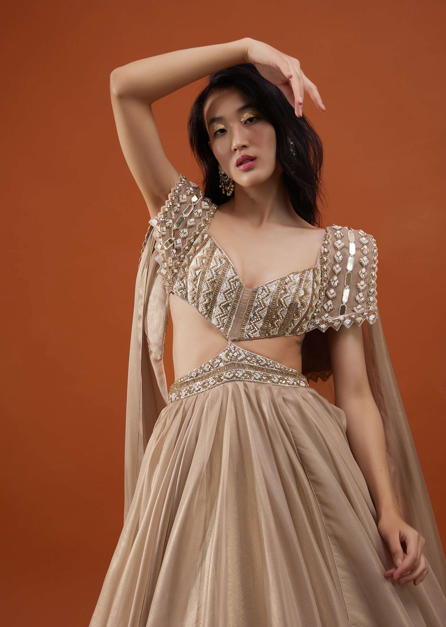Champagne Gold Akasia Gown With Tassel Wing Cape Sleeves - NOOR 2022 - Image 4