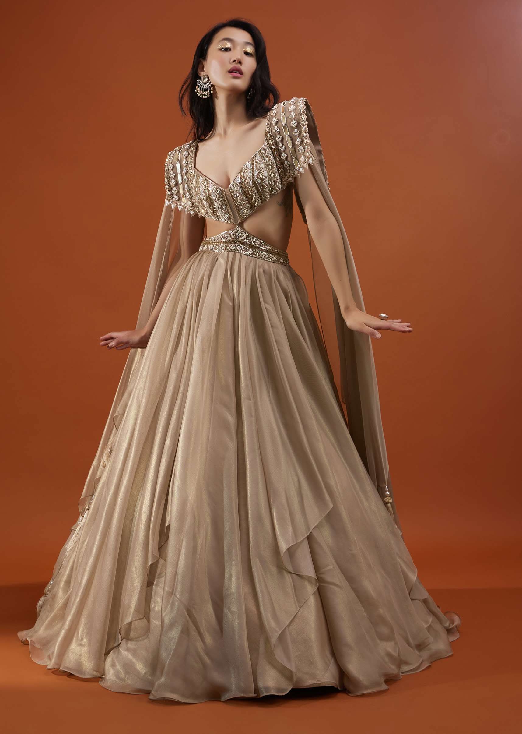 Champagne Gold Akasia Gown With Tassel Wing Cape Sleeves - NOOR 2022 - Image 5