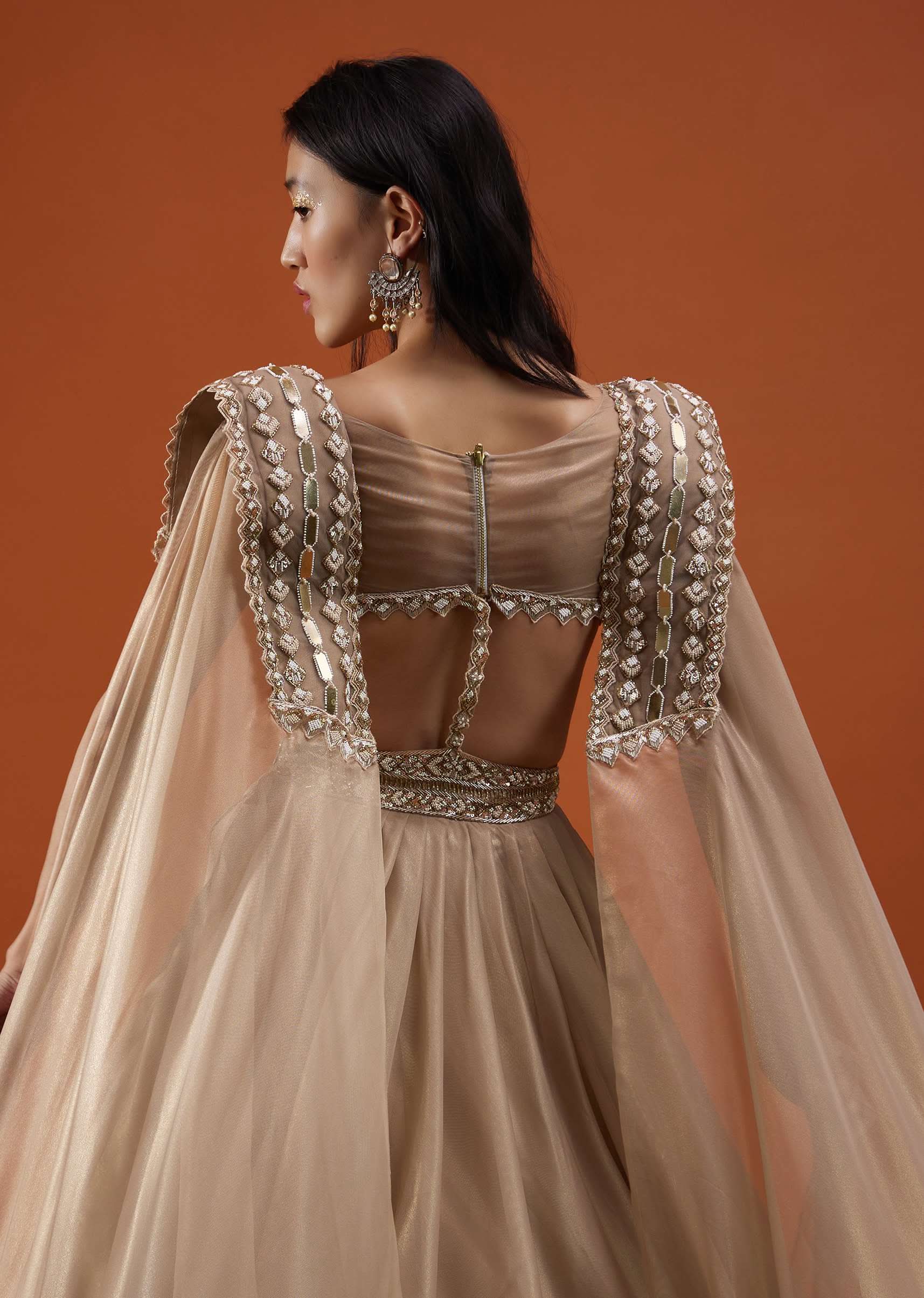 Champagne Gold Akasia Gown With Tassel Wing Cape Sleeves - NOOR 2022 - Image 6