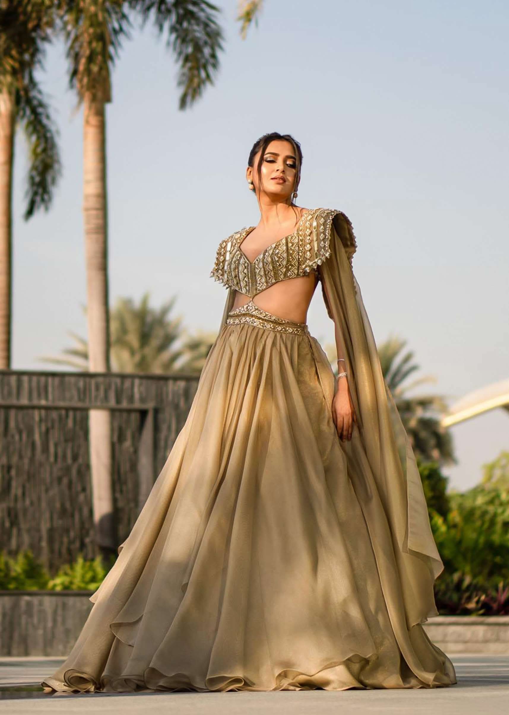 Champagne Gold Akasia Gown With Tassel Wing Cape Sleeves - NOOR 2022 - Image 9