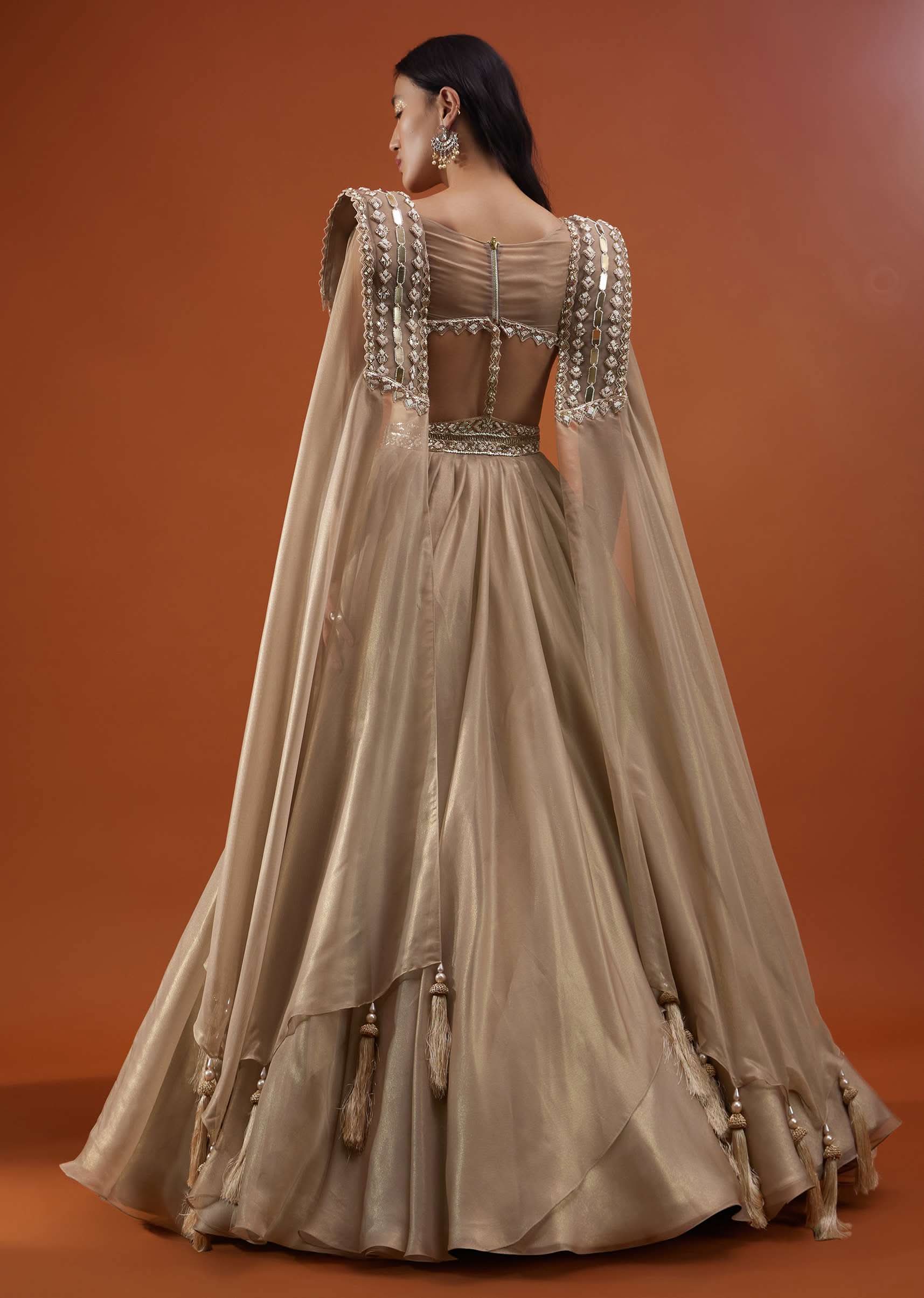 Champagne Gold Akasia Gown With Tassel Wing Cape Sleeves - NOOR 2022 - Image 5
