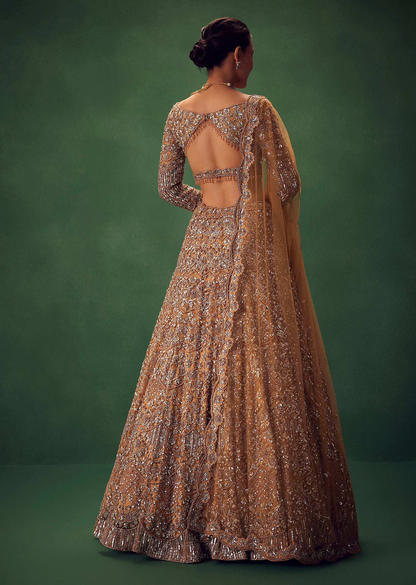 Champagne Gold Hand Embroidered Sequin Work Lehenga Set - Image 6