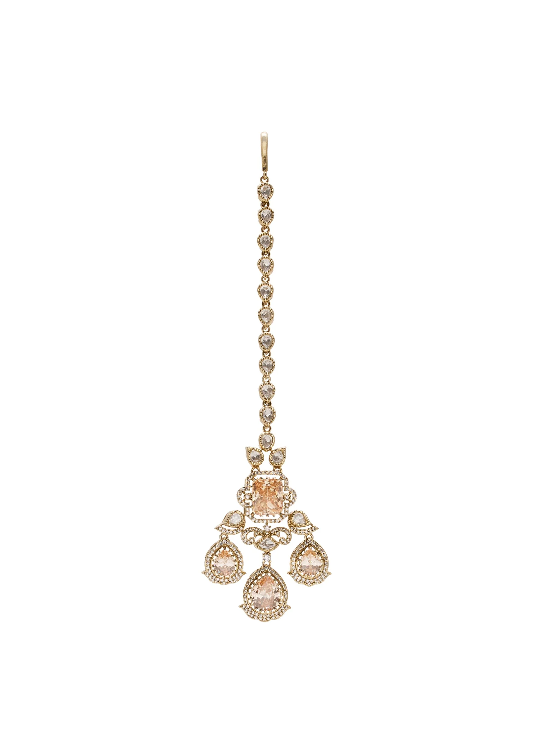 Champagne Gold Stone Encrusted Necklace Set - Image 4
