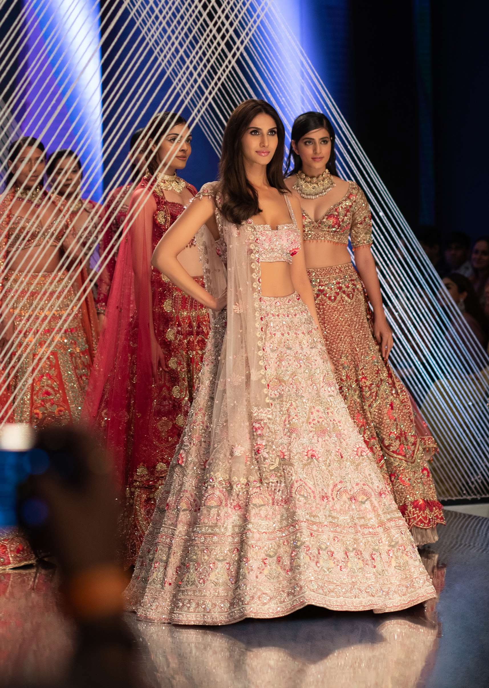 Charm Pink Rumi Lehenga Set In 3D Flower Motifs And Abla Embroidery, Crop Top Comes With The Similar Embroidery - Image 5