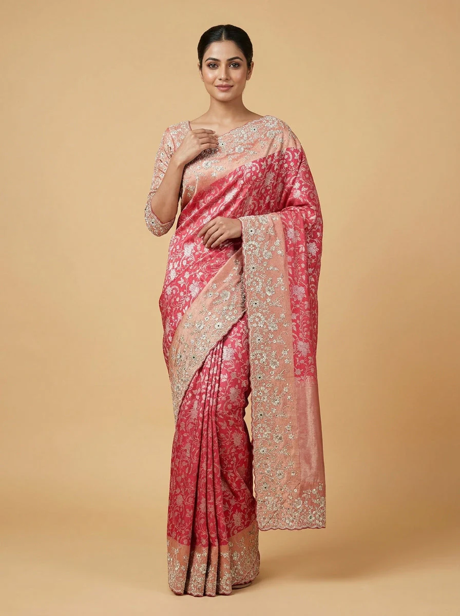 Cherry Red Bright Elegance Saree